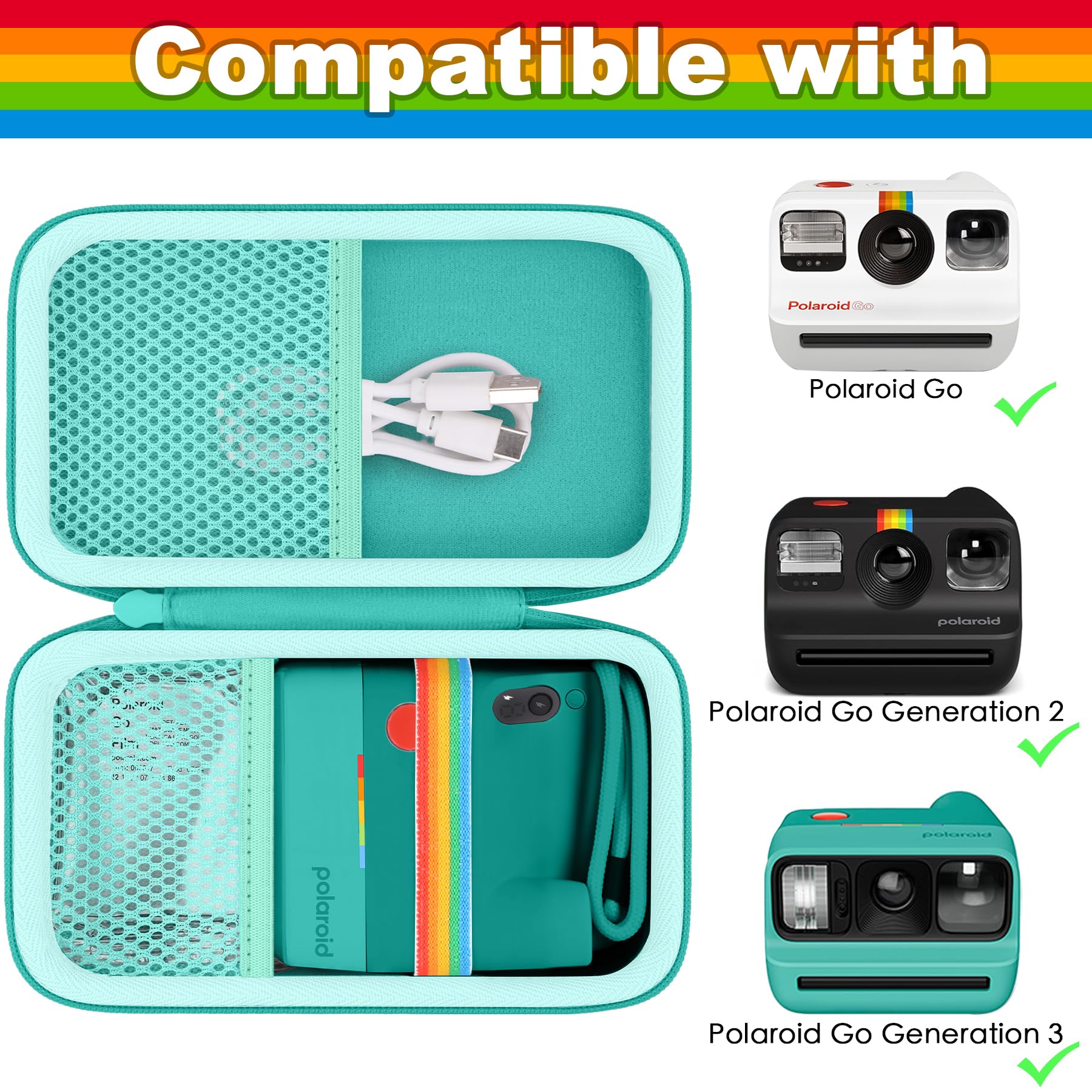 Khanka Custodia per Polaroid Go Gen 3/Gen 2/Go Mini - Grigio + Verde menta