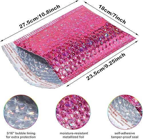 Miniatura 3 de 30 sobres holográficos de burbujas, sobres acolchados de burbujas, sobres acolchados autosellantes para correo, envío y embalaje, 11 x 7 pulgadas