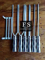 Espetos para churrasco kit 6 espetos 65 cm em alumínio +suporte para espetos