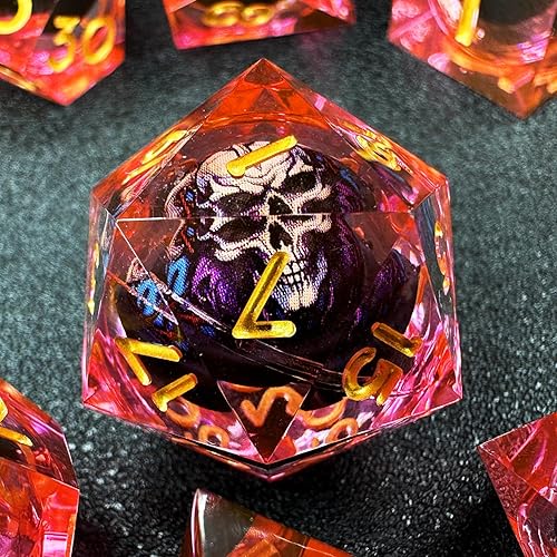 HAOMEJA Juego de dados de resina de monstruo de calavera D&D, esqueleto DND, 7 dados de bordes afilados con bolsa de ojo de dragón para regalo de