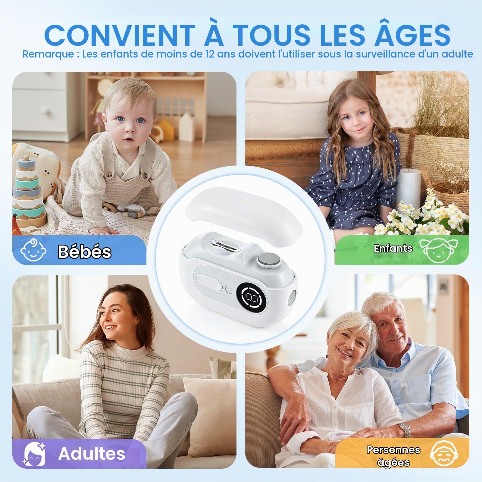 4 En 1 Coupe Ongle Electrique,Coupe-Ongles Automatique,Faible Bruit | avec Lumière LED,2 Têtes de Broyage,Chargement USB,Coupe Ongle Lime Électrique,pour Bébés,Adultes,Personnes Âgées