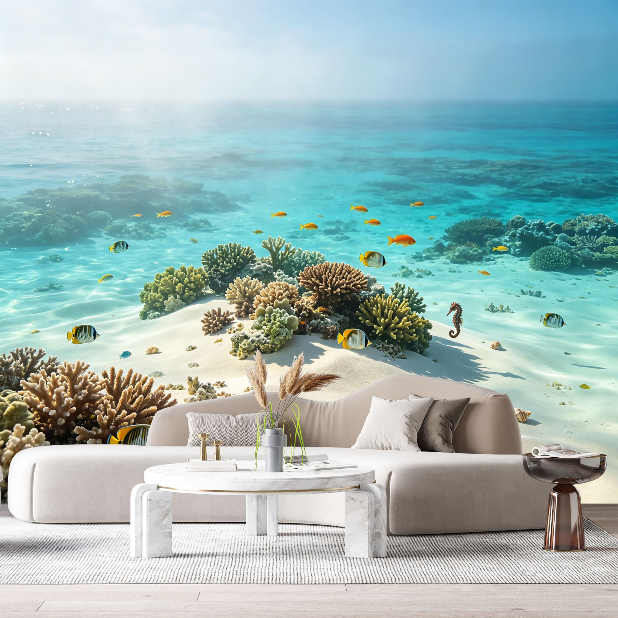 Custom Size Wall Murals Ocean Marine Tropical Coral Reef Exotic Fish 3D SelfAdhesiveWall Fabric Removable Wallpaper Wall Decor for Living Room Bedroom Bathroom
