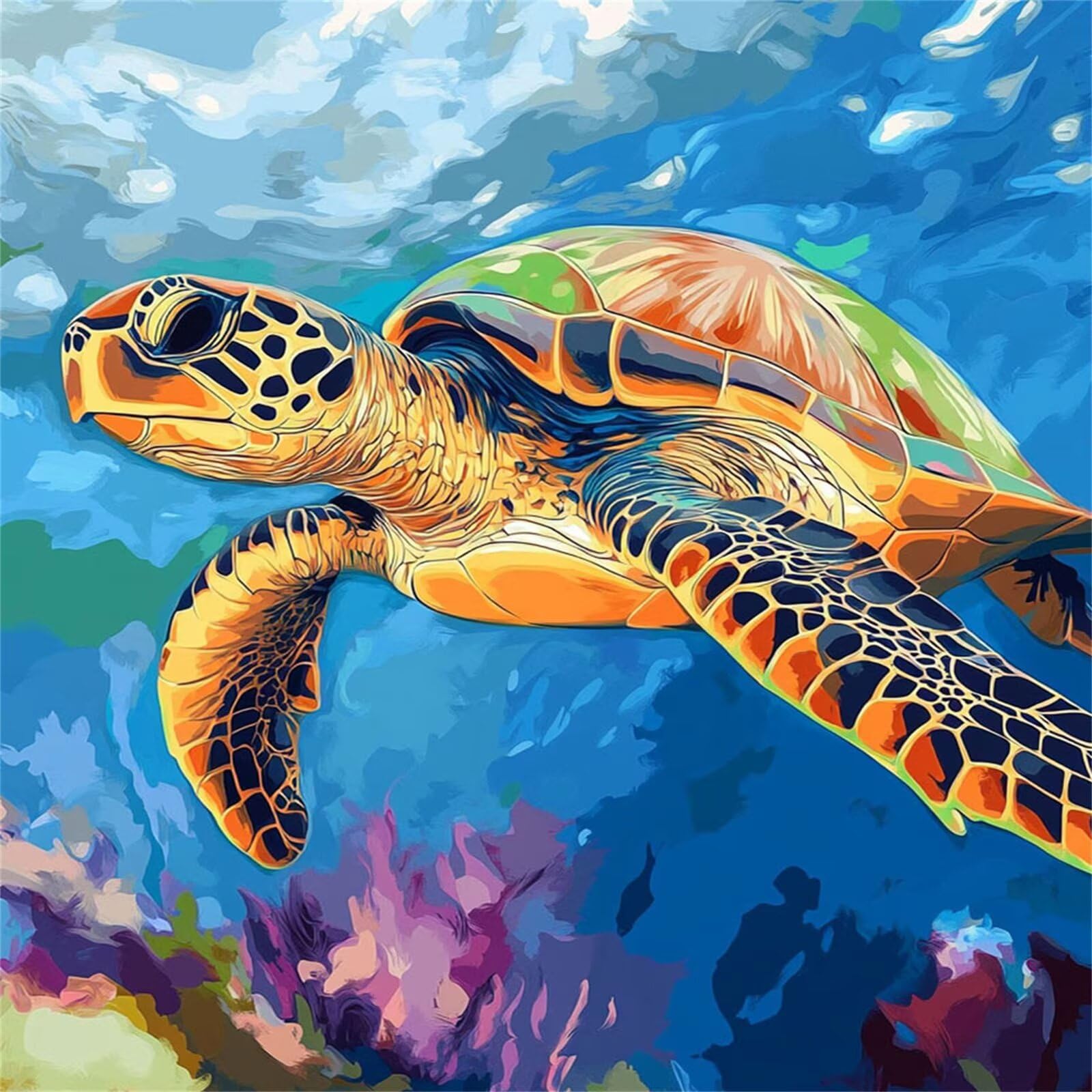 Broderie Diamant Kit Complet 5D, Abstrait Diamond Painting Adulte Plein Foret, Peinture Diamant pour Enfant Débutant, Loisirs Créatifs de Détente et Décoration Maison, Tortue de mer 90x90cm FX#35