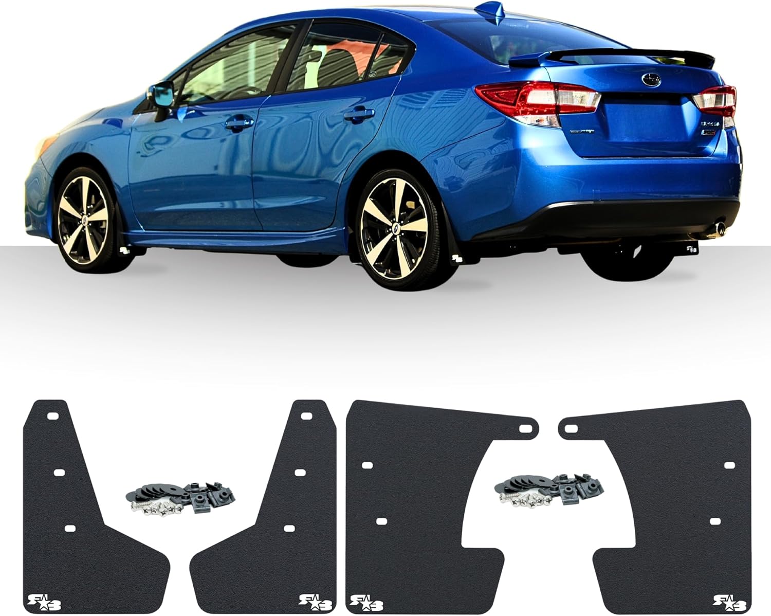 RokBlokz Mud Flaps for 2017-2023 Subaru Impreza - Multiple Colors Available - Set of 4 - Mud Guards are Custom Cut and Fit - Includes All Mounting Hardware (Black with White Logo, Short)