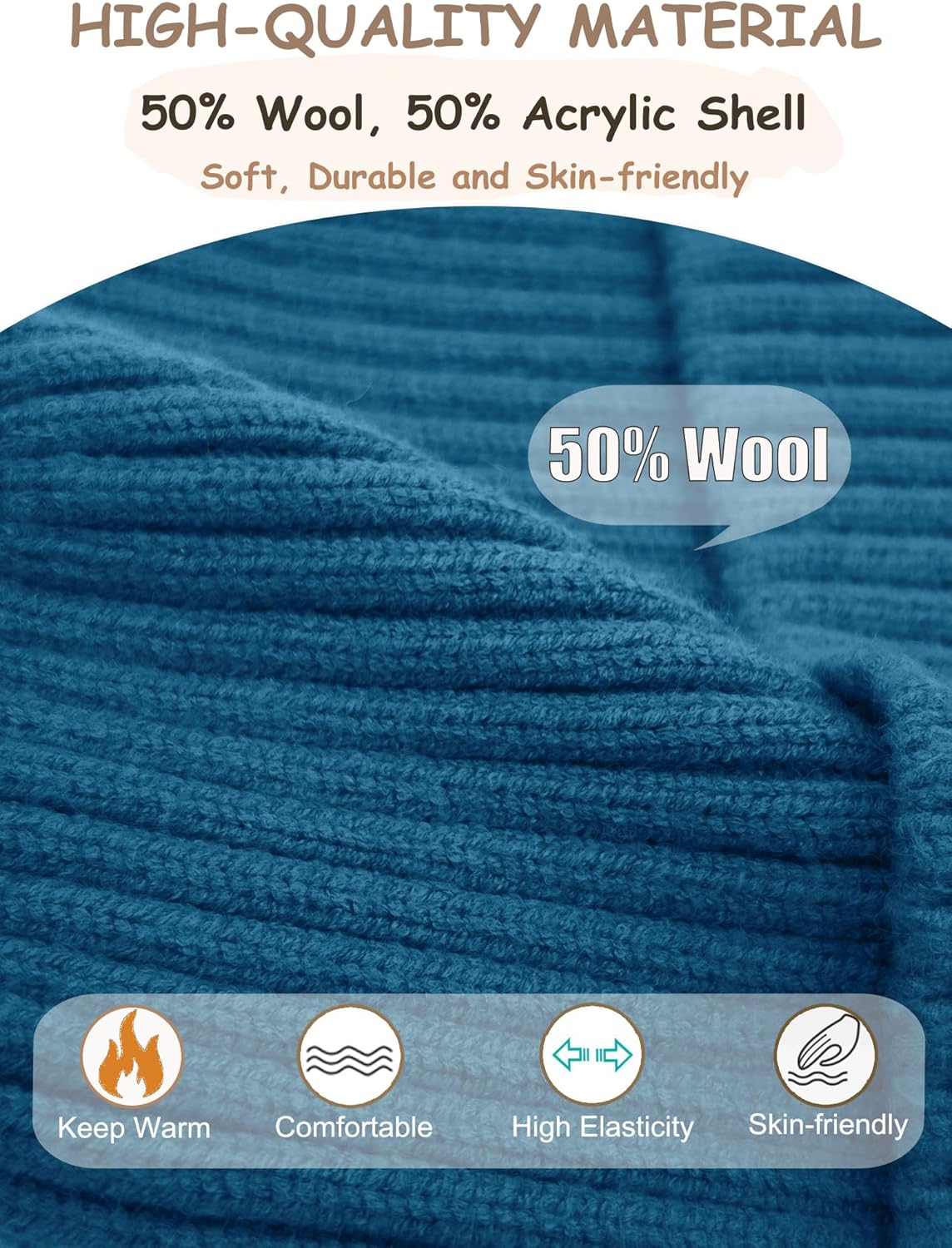 Satin Lined Beanie for Women Men, Silk Lined Beanies, Wool Warm Knit Cuffed Winter Hat Womens Skull Cap - Image 3