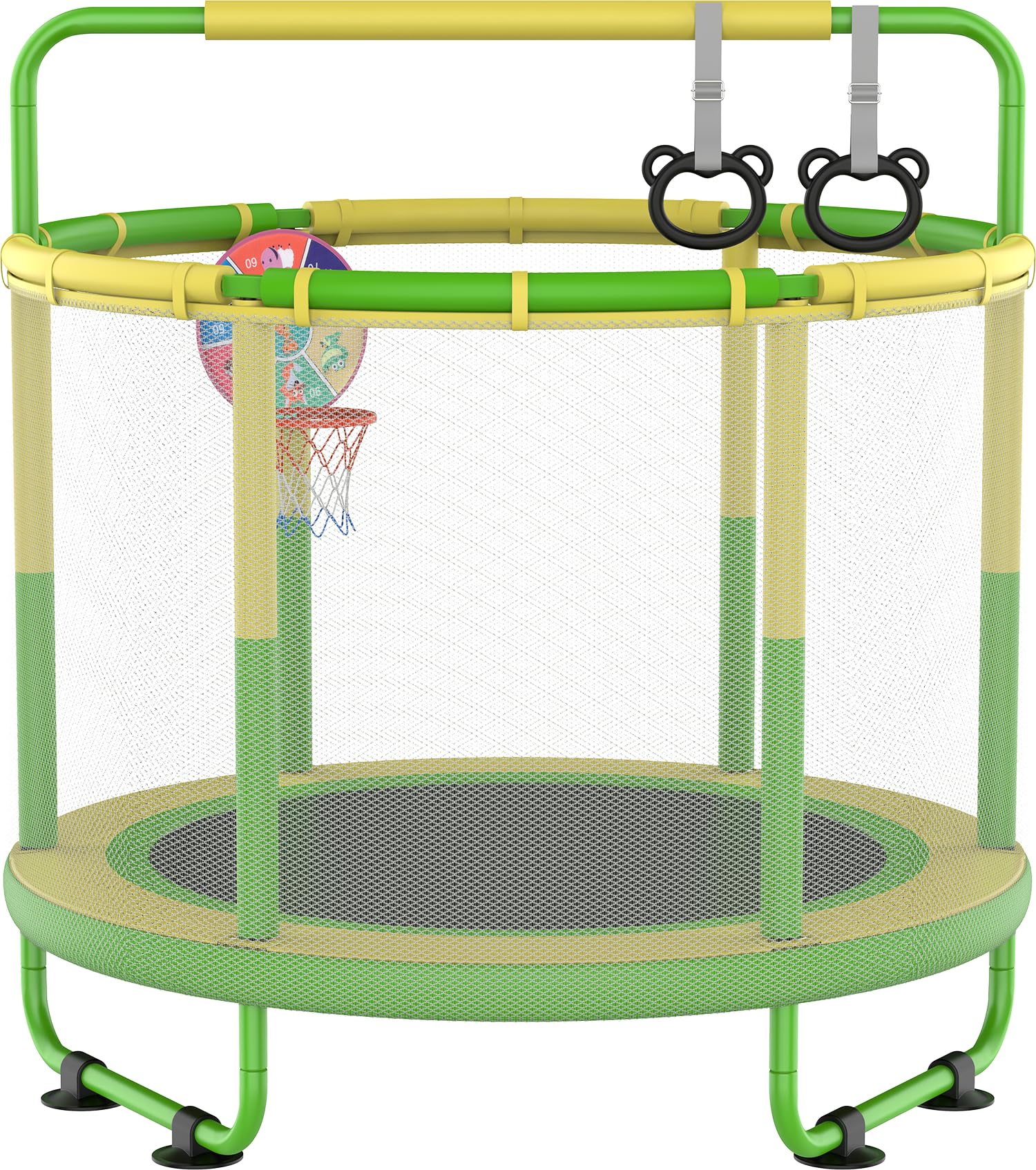 CZCPAPY Trampolín infantil para Exterior, Interior y Exterior, con Red de Seguridad, Cesta, Barras, Columpios, Regalo para Niños (Amarillo Verde)