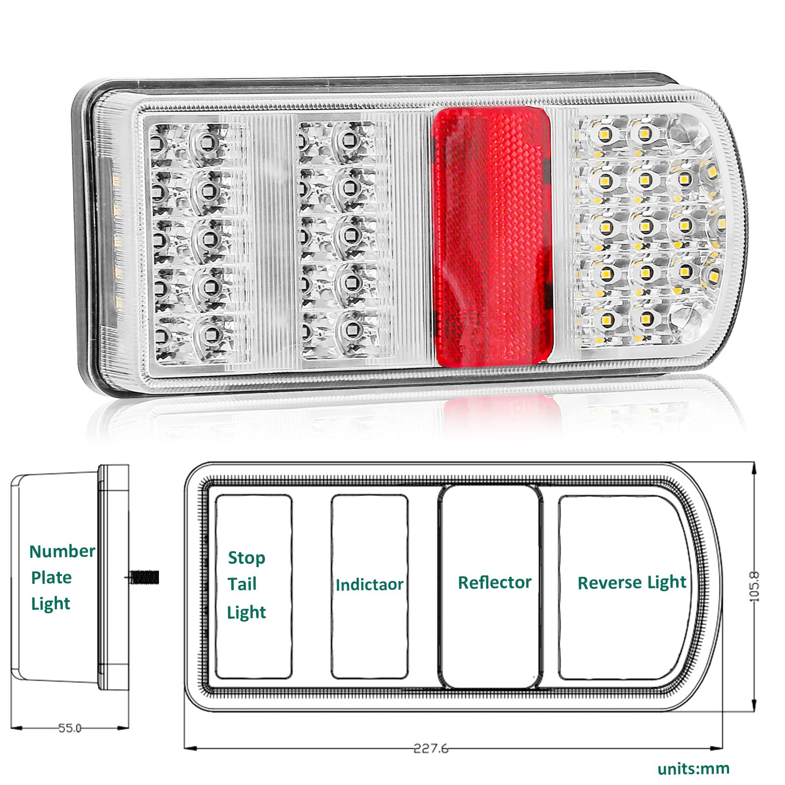 Lot de 2 feux arrière LED 12 V étanches avec phare antibrouillard et connexion à baïonnette 5 broches E4 7 fonctions