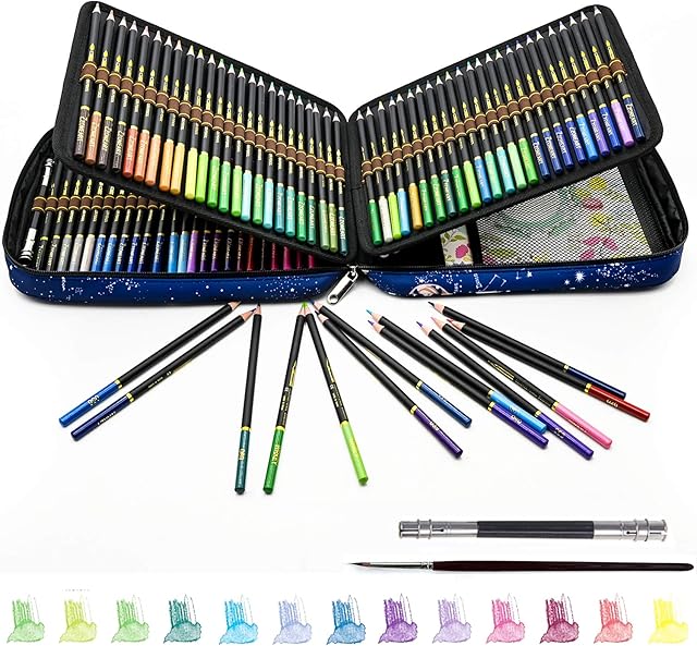 Professional Watercolour Pencils Set, 120 Coloured Pencils with Brush, ideal for Adults, Kids and Artists Colouring, Blending, Layering and Watercolour Techniques