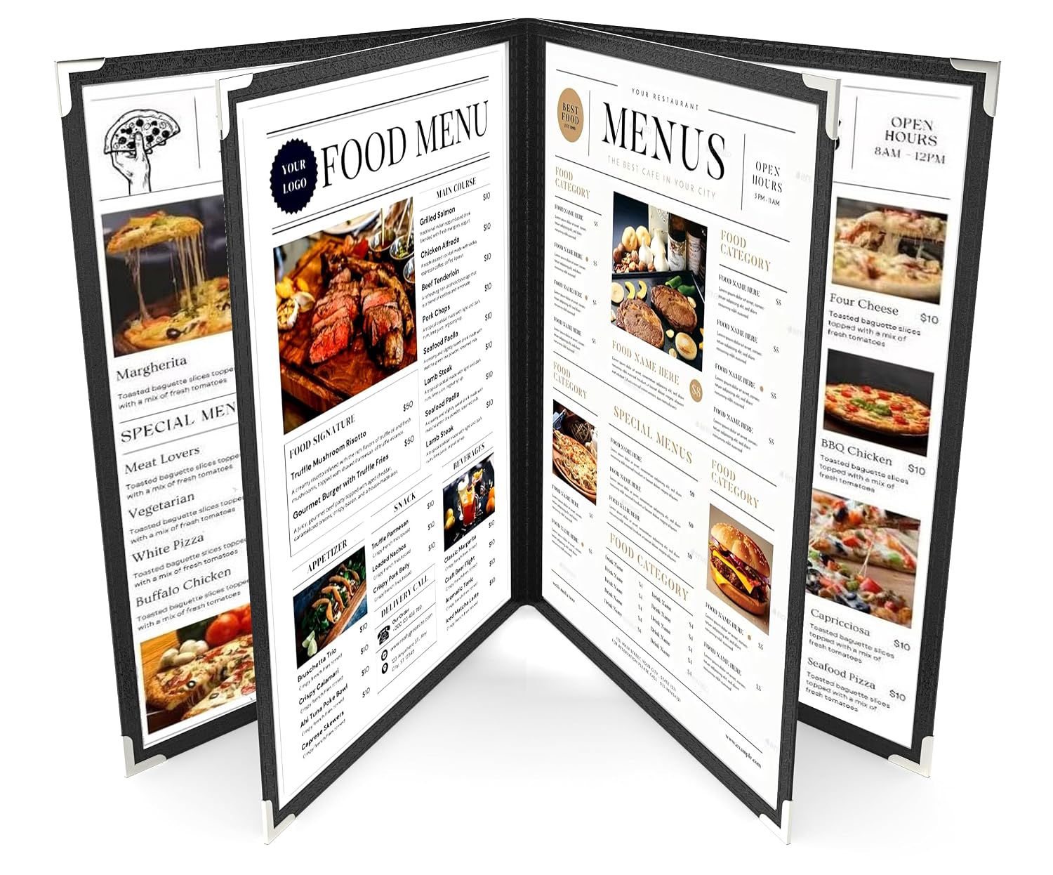 6 Pcs Black Menu Cover 8.5x11, 4 Page 8 View, Crystal-Clear