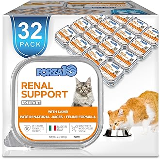 Cat Food, Vet-Formulated Renal Wet Cat Food, Non GMO, Kidney Care Food with Lamb Flavor, Crafted for Adults, Made in Italy (3.5 oz, 32 Pack)