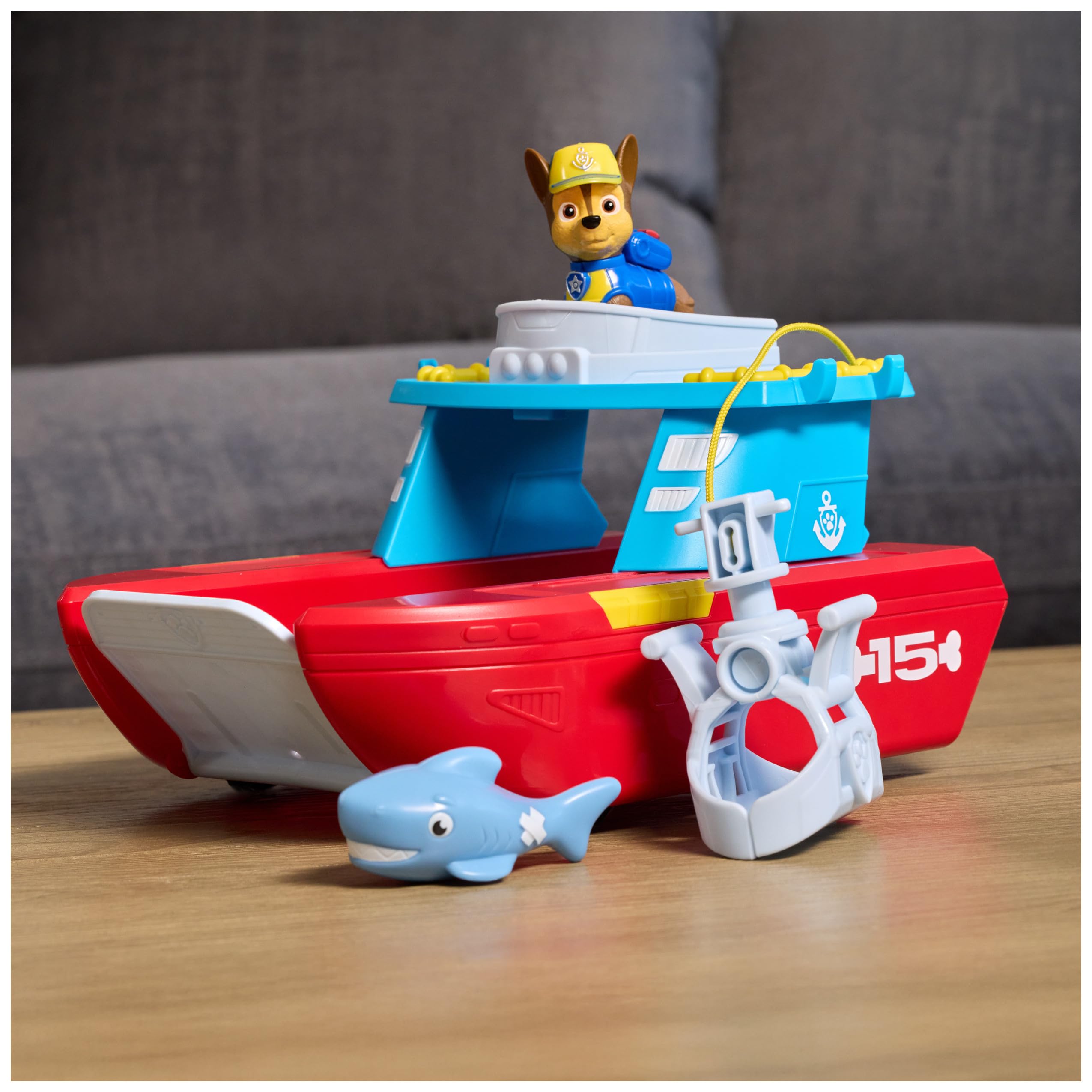 PAW PATROL – Sea Patroller Rettungsboot mit Chase Figur und Hai, ca. 23 cm, 2 Einsatzmodi Wasser & Land, für Kinder ab 3 Jahren