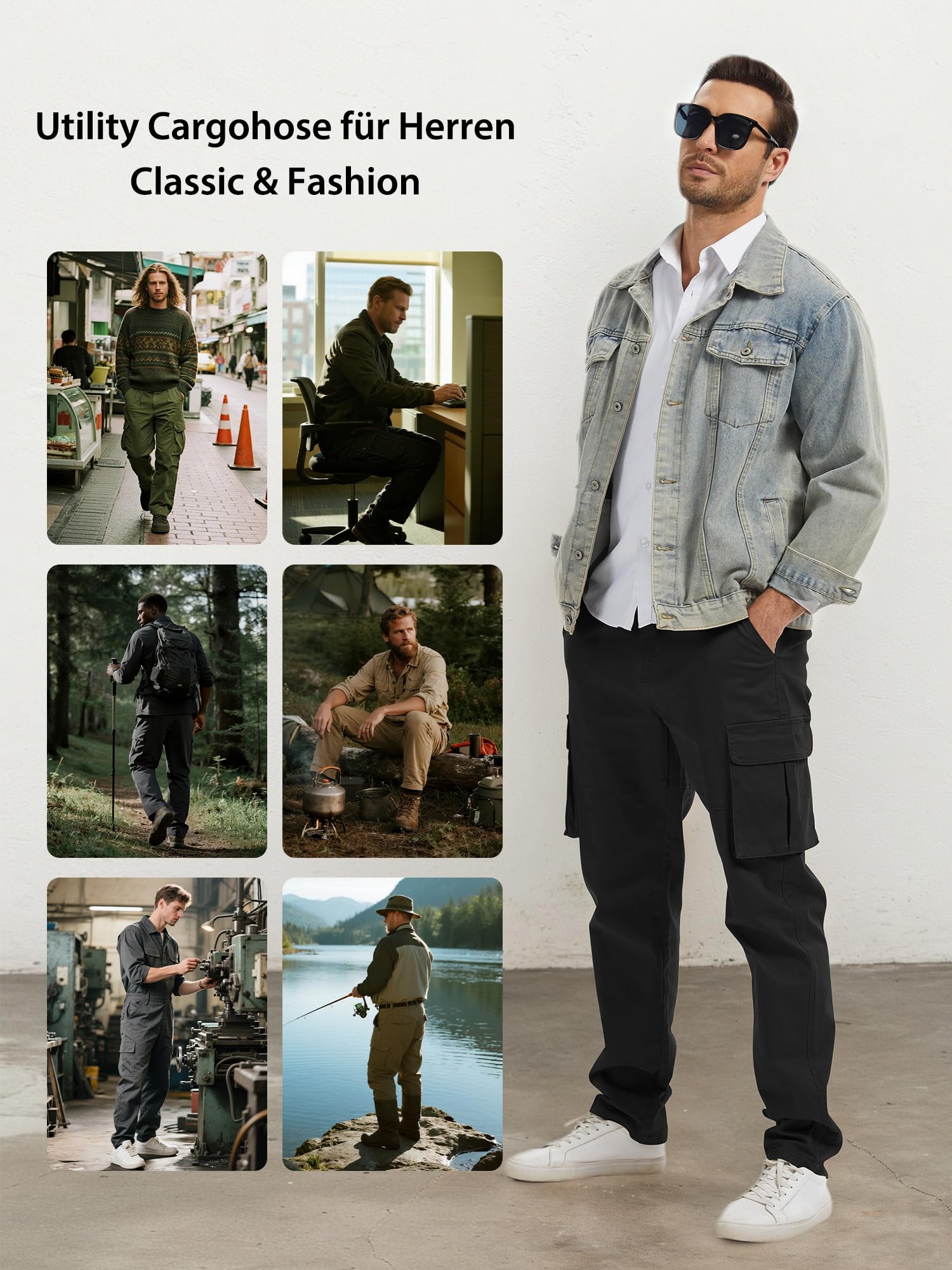 Breampot Herren Cargohose Baumwolle Chino Hosen Freizeit Outdoorhose Arbeitshose Stilvolle Pants