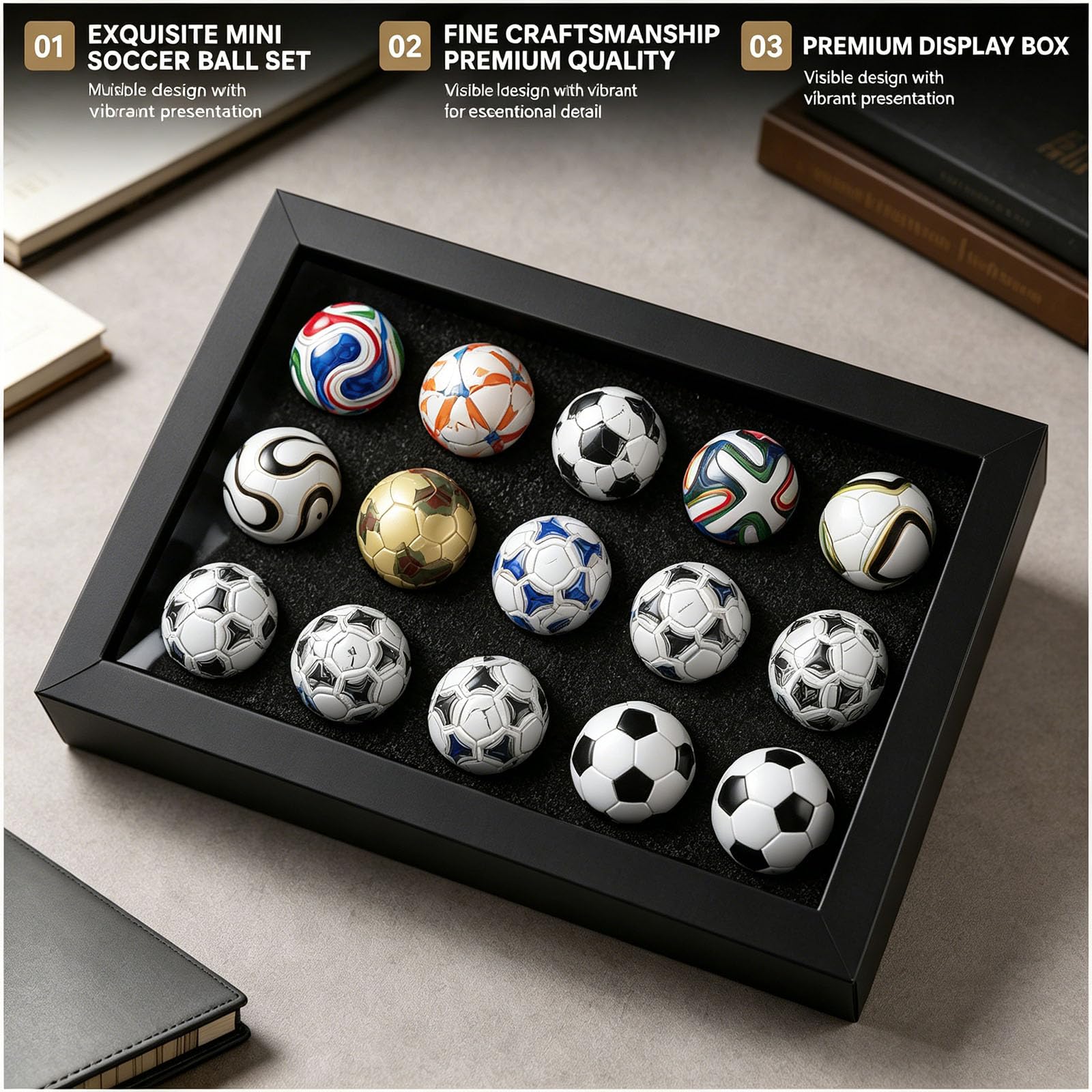 Genérico Colección de Mini Balones de Fútbol, ​​Colección de Balones de Fútbol Artesanales 1970-2026, Figuras, Réplicas de Torneos Coleccionables, Regalo Ideal para Aficionados al Fútbol