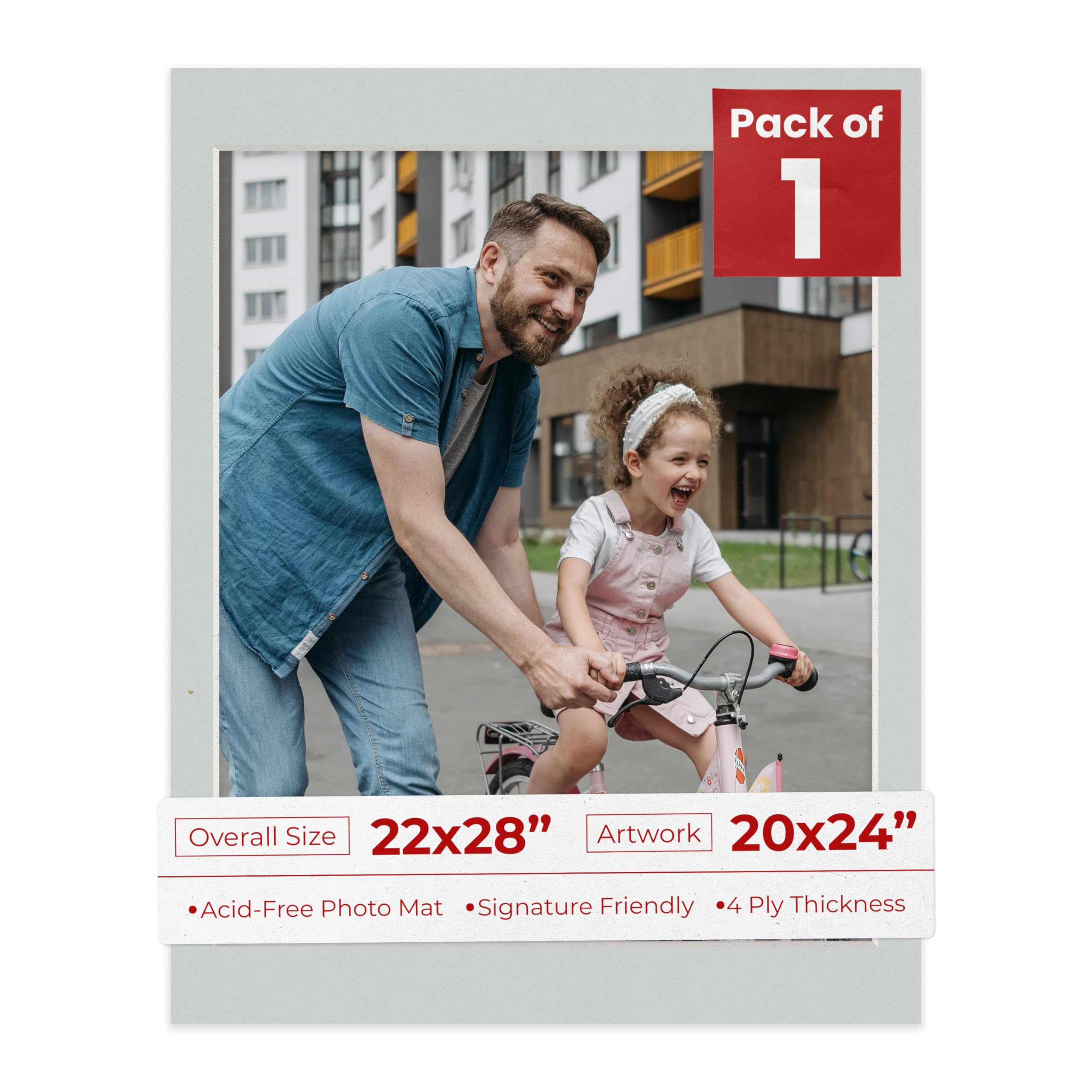 Poster Palooza 22x28 Mat for 20x24 Photo - Precut Grey Picture Matboard for Frames Measuring 22 x 28 Inches - Bevel Cut Matte to Display Art Measuring 20 x 24 Inches - Acid Free ONE MAT-image-2
