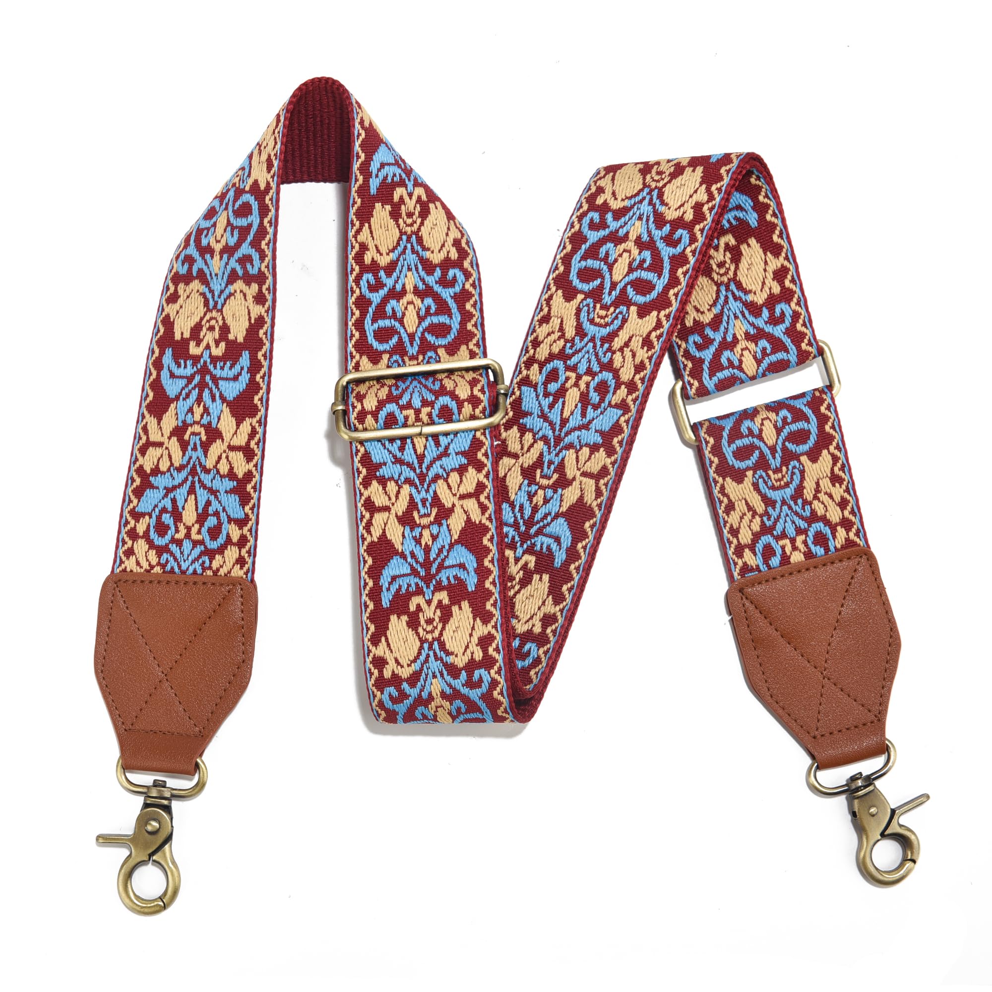 LEMEDE Purse Strap,2" Leather End Shoulder Strap Adjustable Replacement,Retro Jacquard Multi-pattern Crossbody Bag Straps