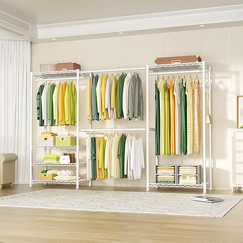 Miniatura 2 de Ulif E1 - Perchero de ropa resistente para clóset, 6 niveles ajustables de metal independiente y expandible con 4 varillas para colgar, armario