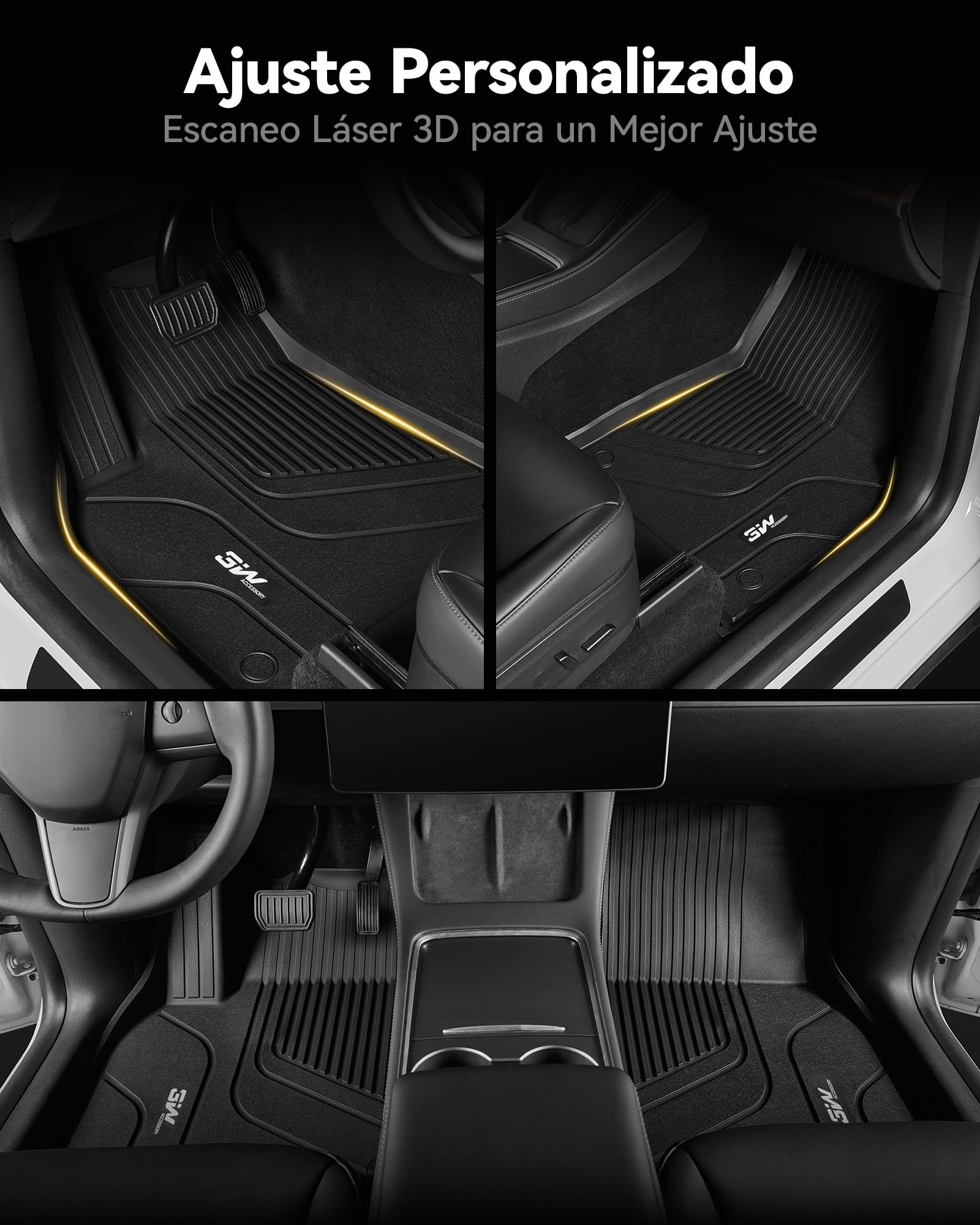 3W Juego Completo de Alfombrillas de Coche para Tesla Model Y 2020-2024 2025(No Compatible con Juniper),TPE para Todo Tipo de Clima,Alfombra Maletero y Alfombrillas Traseras Asiento Trasero