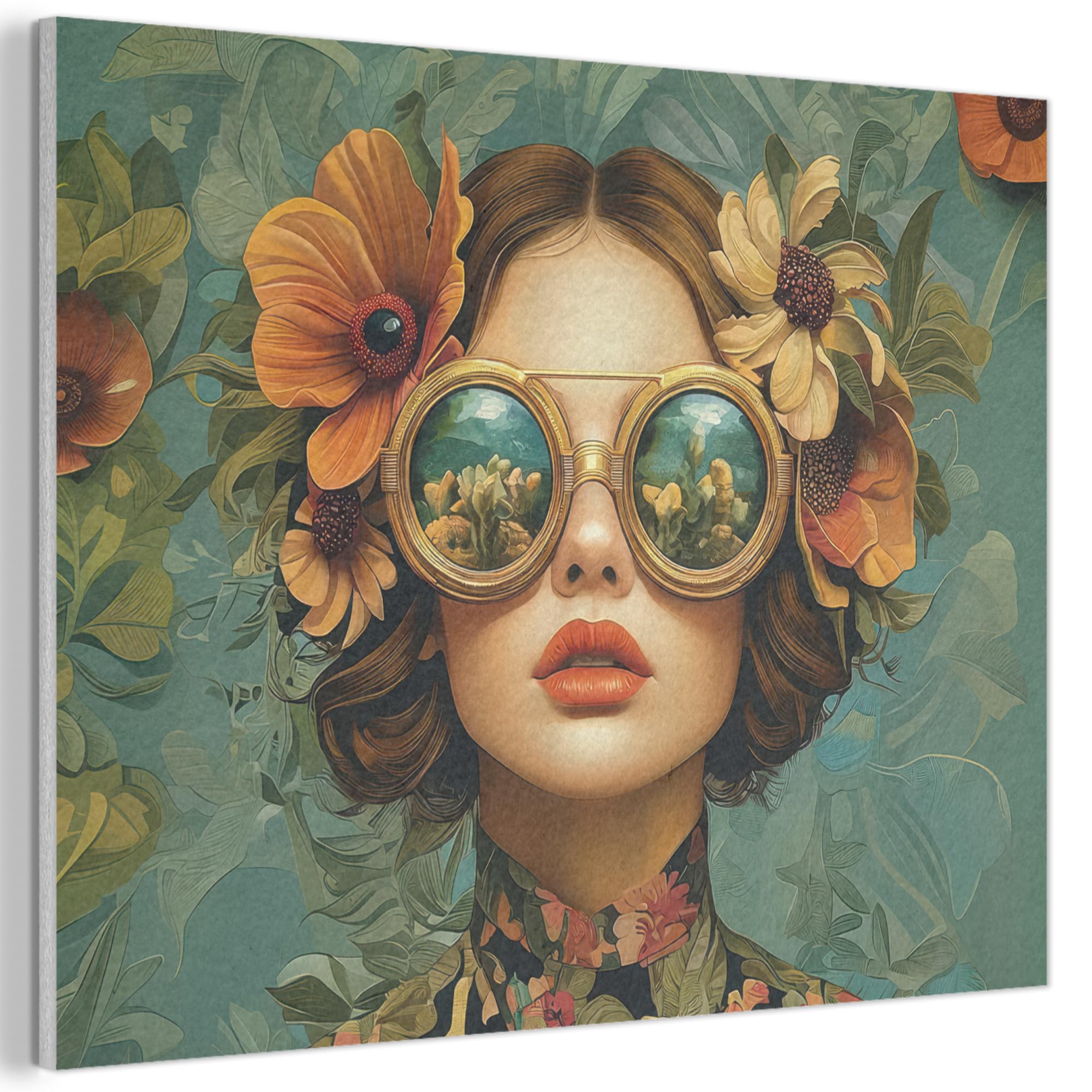 MuchoWow Bilder aus Filz 100x70 cm Wandbild Kunstdruck Blumen Schmetterlinge Natur Vintage Deko