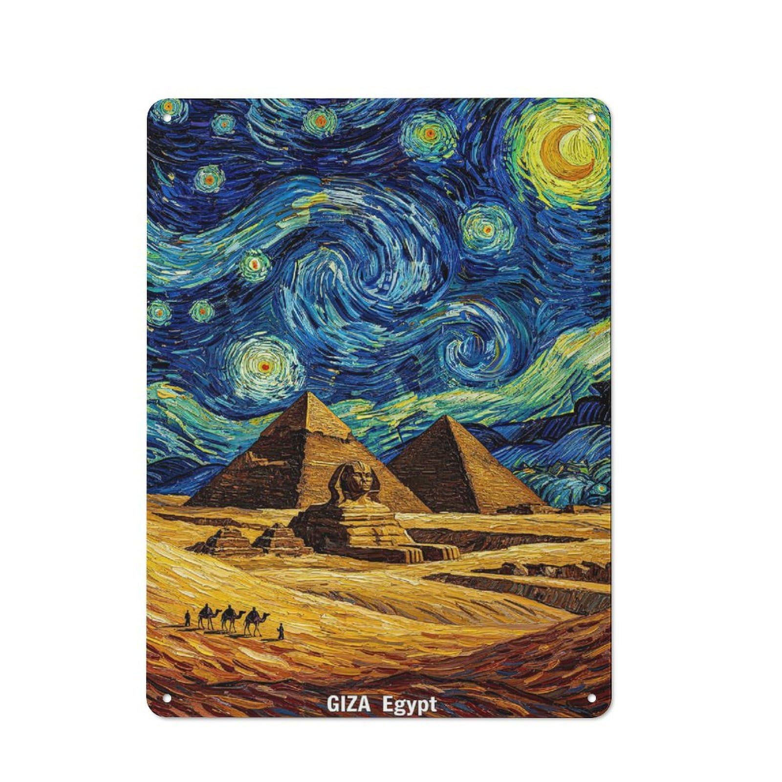 Junmoney Style-4 Starry Night Pyramids Of Giza Retro Metal Wall Decor 40X30cm, Retro Metal Sign For Garage, Hobby Room, Office Or Man Cave