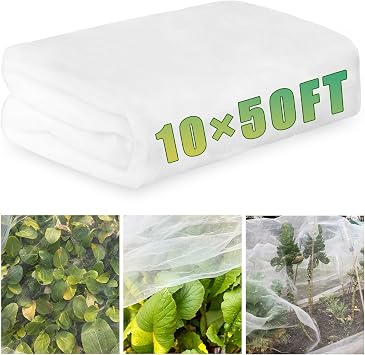 10x50FT Mosquito Netting,Garden Mesh Ultra Fine Plant Netting Barrier for Garden Protection,Mosquito Mesh Screen for Protect Vegetables Fruits from Birds Bugs
