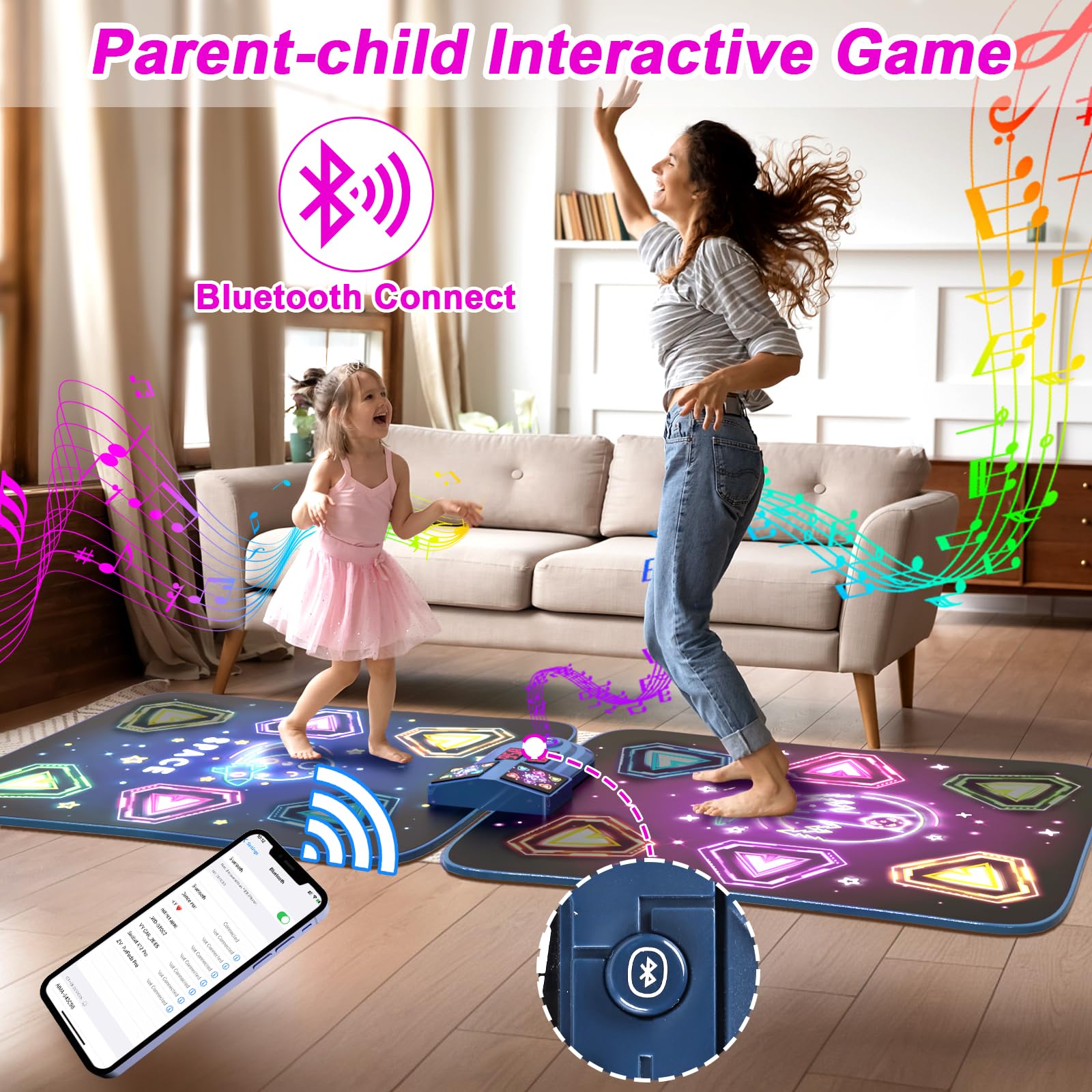 Juguetes de baile para niñas de 3 a 12 años, 2 jugadores con 12 botones iluminados y 5 modos de juegos, juguete de baile Bluetooth para niñas de 5 a 7 años, regalos de cumpleaños de Navidad para niños 3