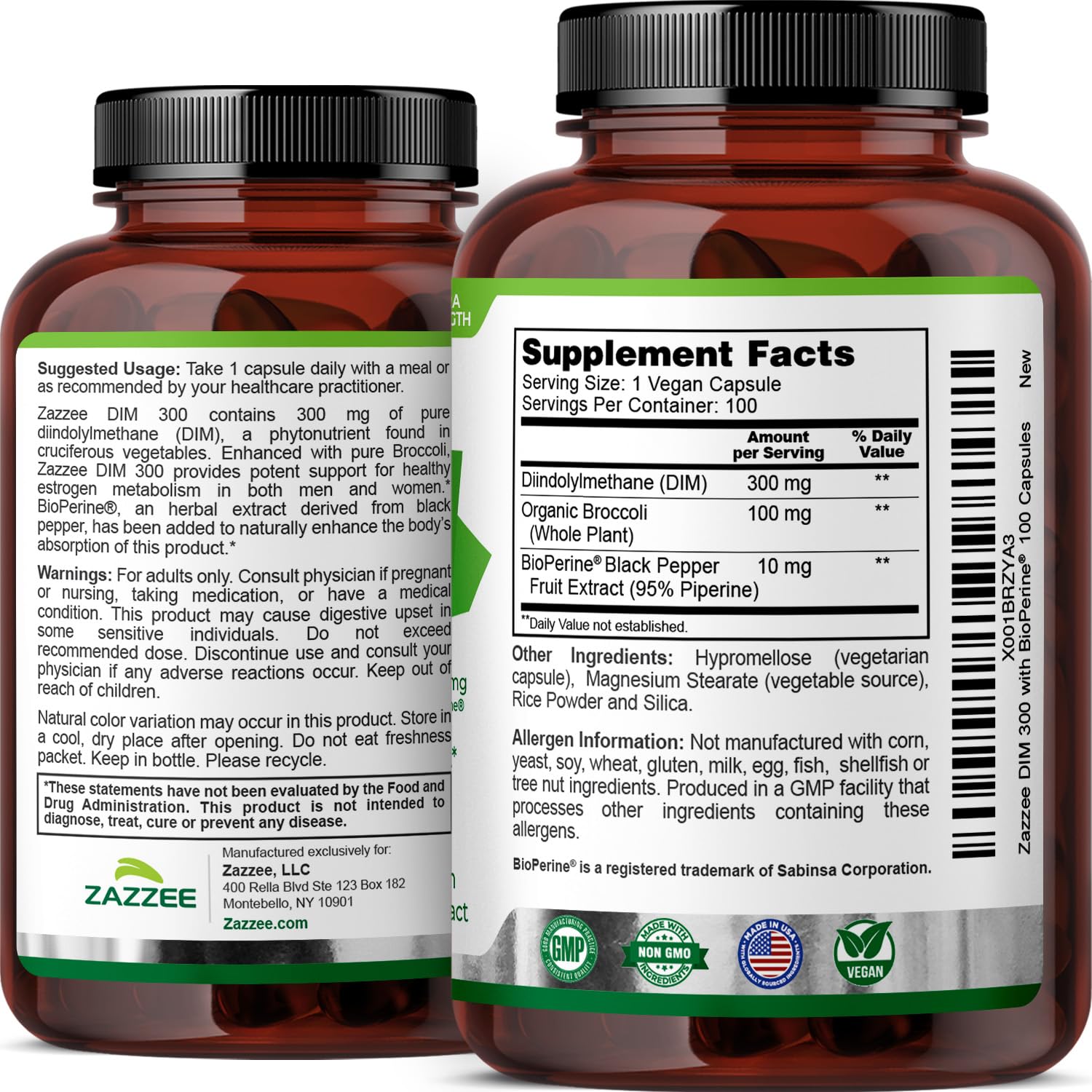 Zazzee DIM 300 mg Per Capsule, 100 Count, Plus 10 mg BioPerine, Vegan — Amazon image 7