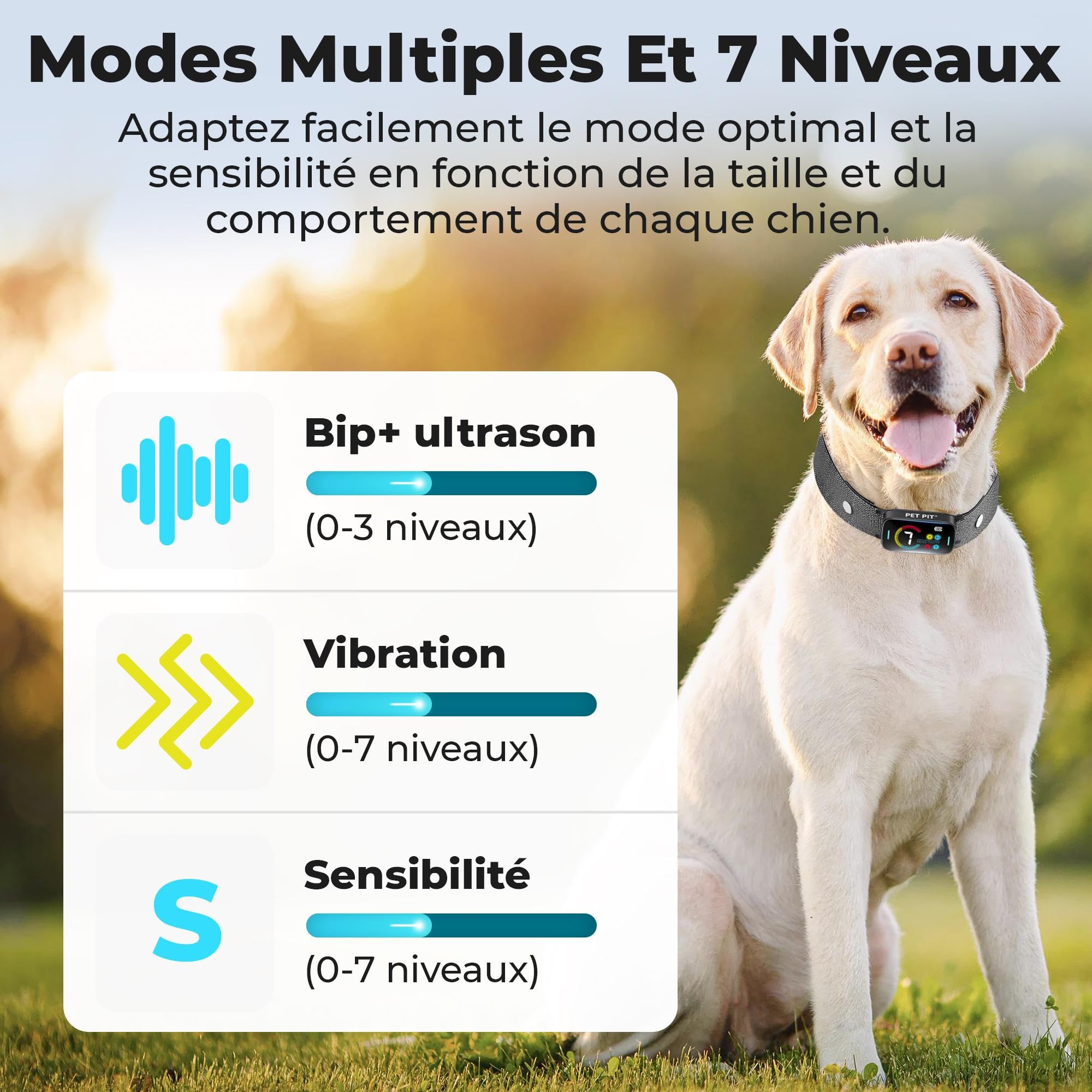 Collier Anti Aboiement Chien,sans Choc | Rechargeable, Collier Chien avec 3 Modes,7 Niveaux De Sensibilité, Détection Intelligente des Aboiements, pour Petits à Gros Chiens, Étanche IP67