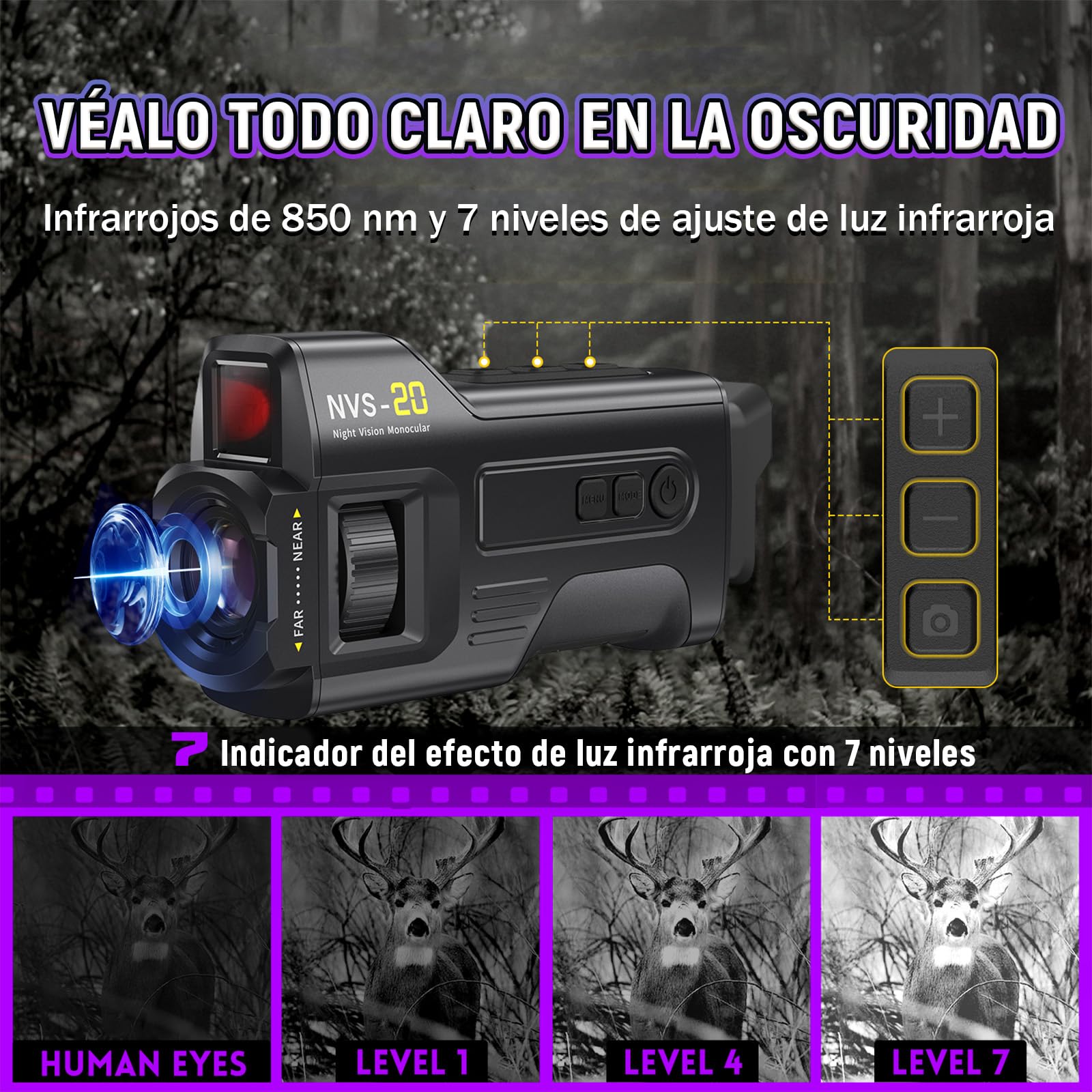 NVS-20 4K 36MP Monocular Vision Nocturna para Adultos, Zoom 6X Visor Nocturno con IR 850nm 7 Niveles, Pantalla de 1,54", Batería 18650 Extraíble, Tarjeta 32GB, para Exteriores, Camping