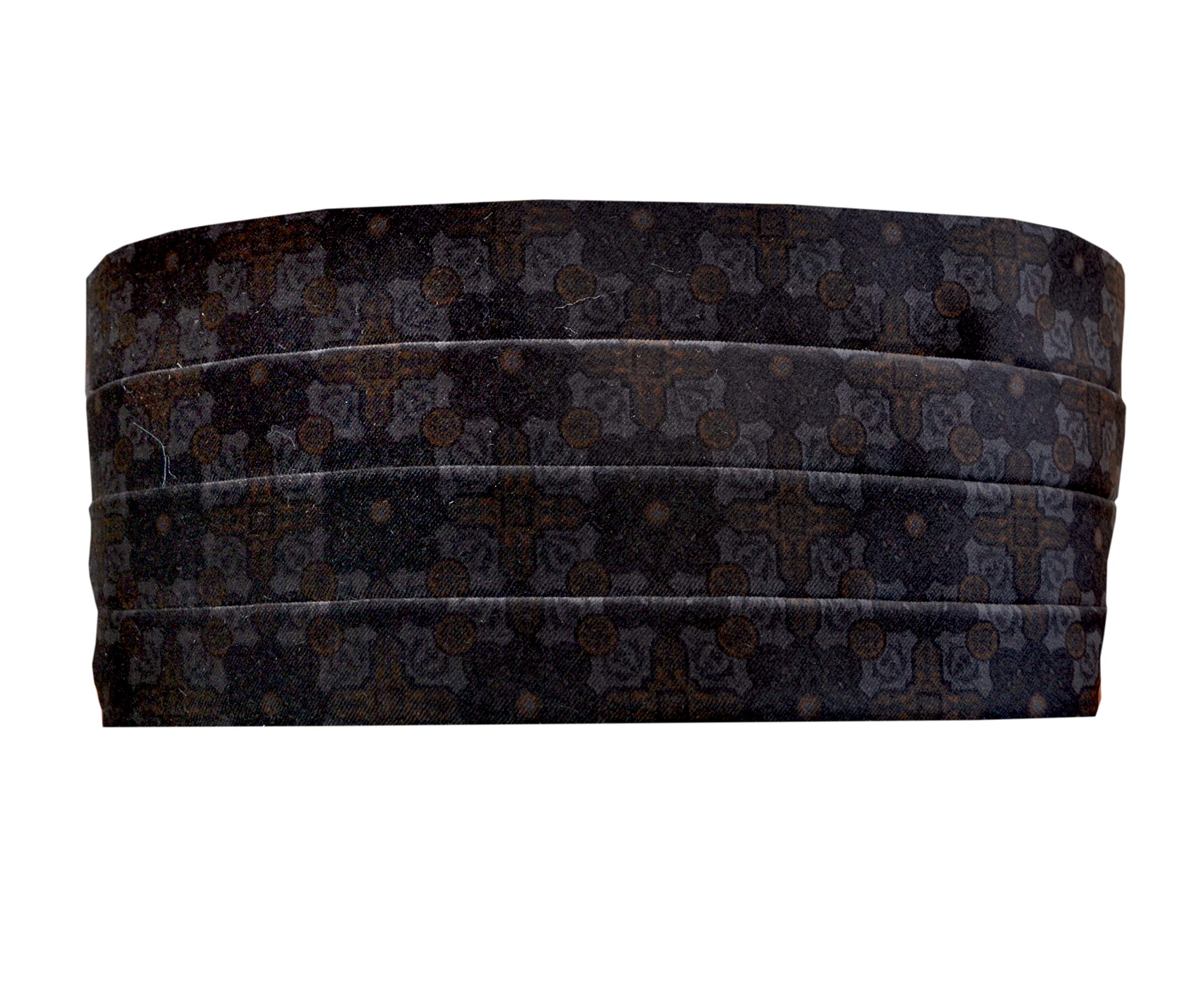 Remo Sartori Made in Italy Men's Black Paisley Velvet Cummerbund Tuxedo Belt, Four Folded (Large: Adjustable from 36'' to 44'')