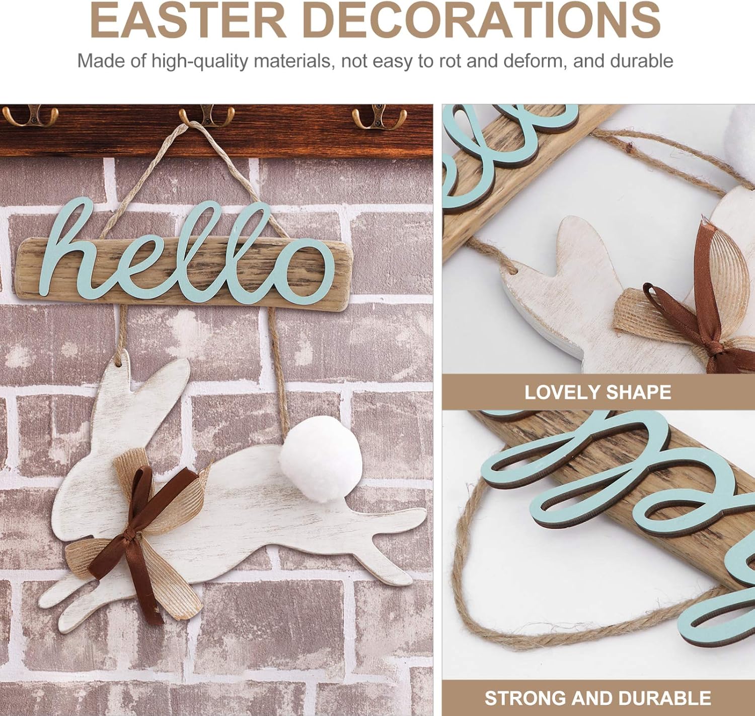 VALICLUD Welcome Sign for Front Door Easter Wooden Hanging Sign Bunny Decoration for Easter Spring Party, Khaki, 25.5x23cm - Image 5