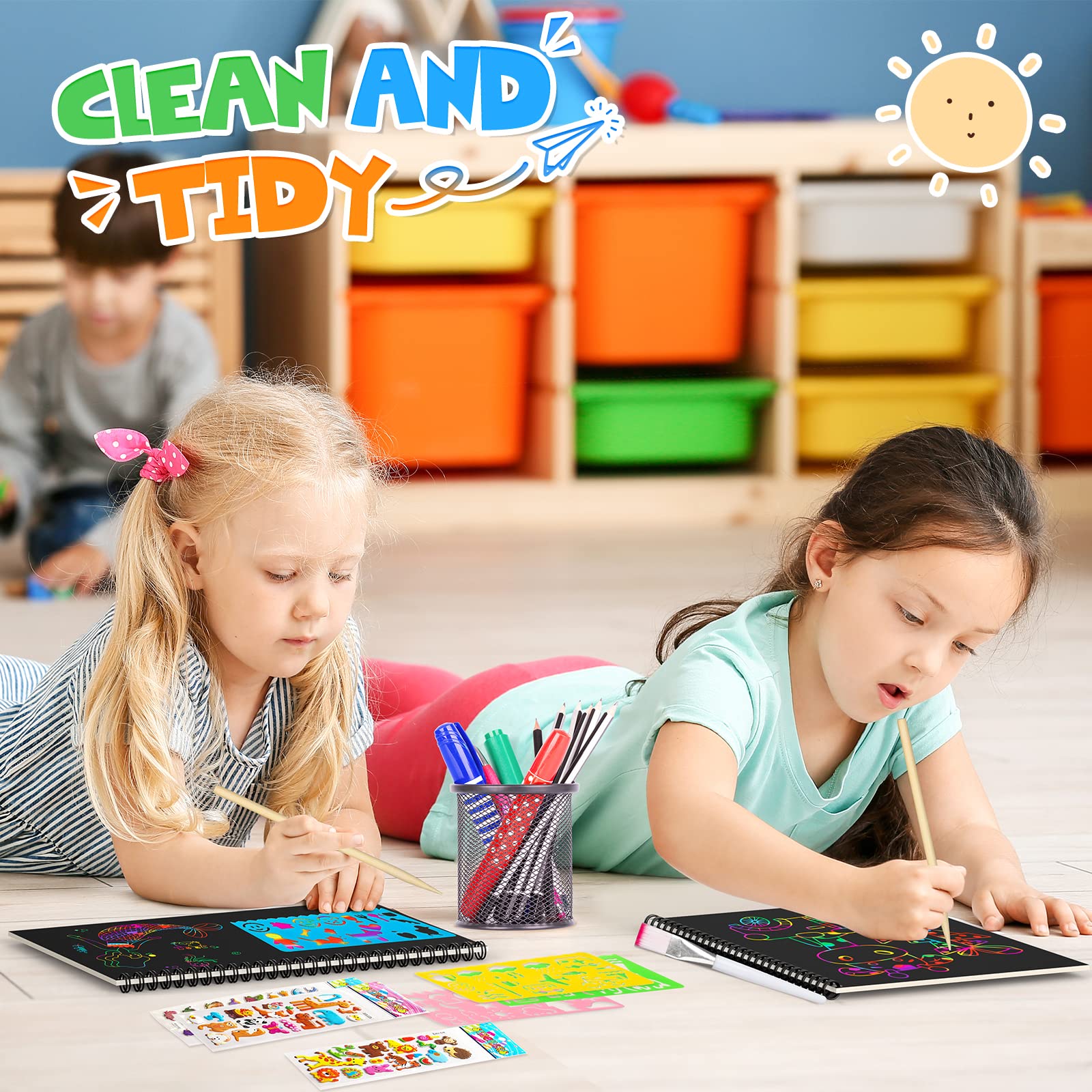 Libro De Papel Para Rascar Y Colorear Para Niños | Set De Arte Con Diseños Ocultos De Colores Brillantes Para Viajes Y Fiestas