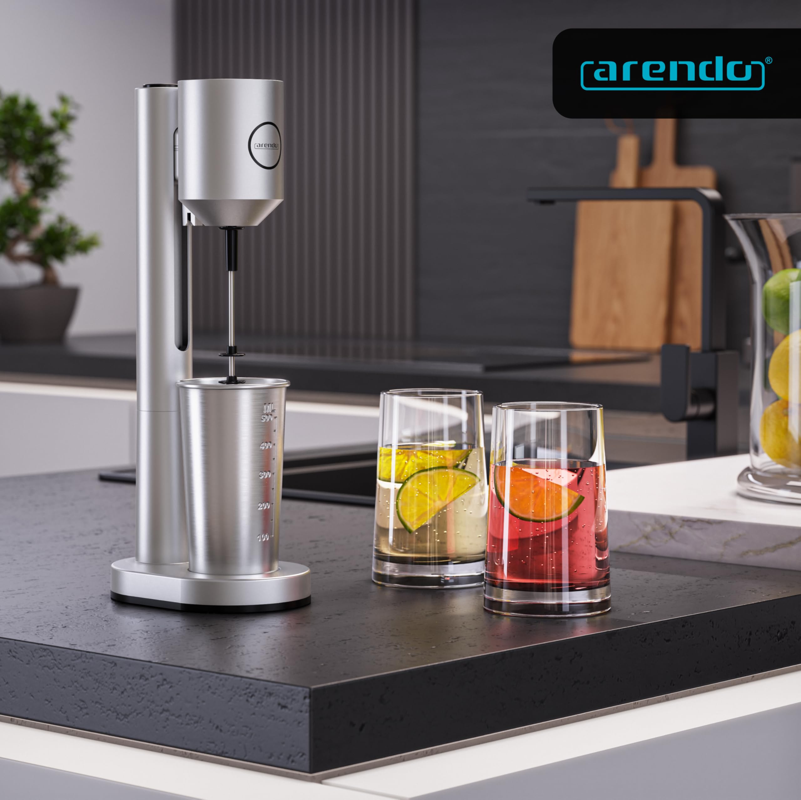 Arendo - Drink Mixer - Eiweiß Shaker - Getränkemixer - elektrischer Standmixer - 500 ml Becher - 22.000 U min - 2 Geschwindigkeitsstufen - Fitness Protein Drinks Smoothies Milchshakes Cocktails