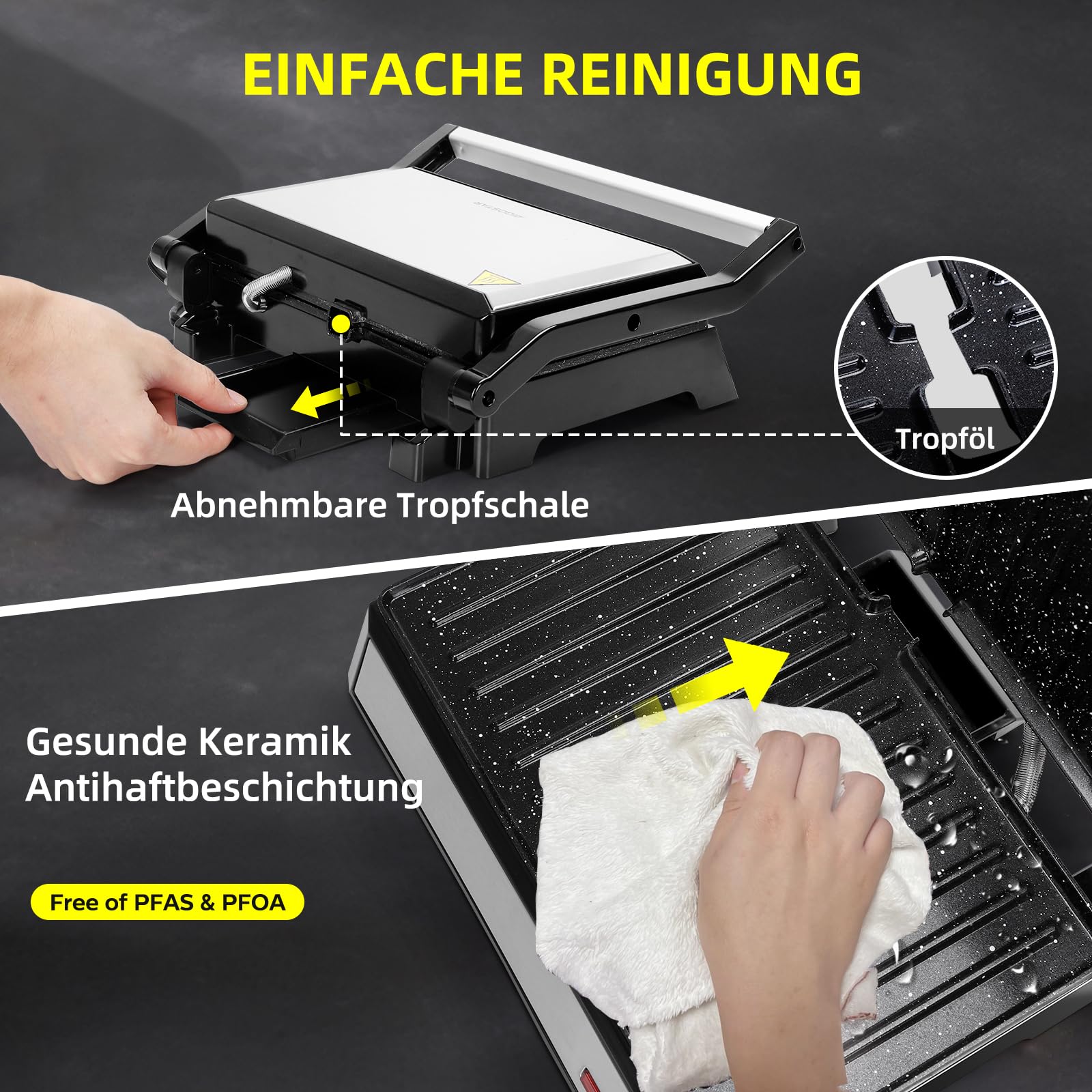 Aigostar Hett Pro Kontaktgrill 1500W Panini Grill Sandwichmaker Antihaftbeschichtung 180º Öffnung