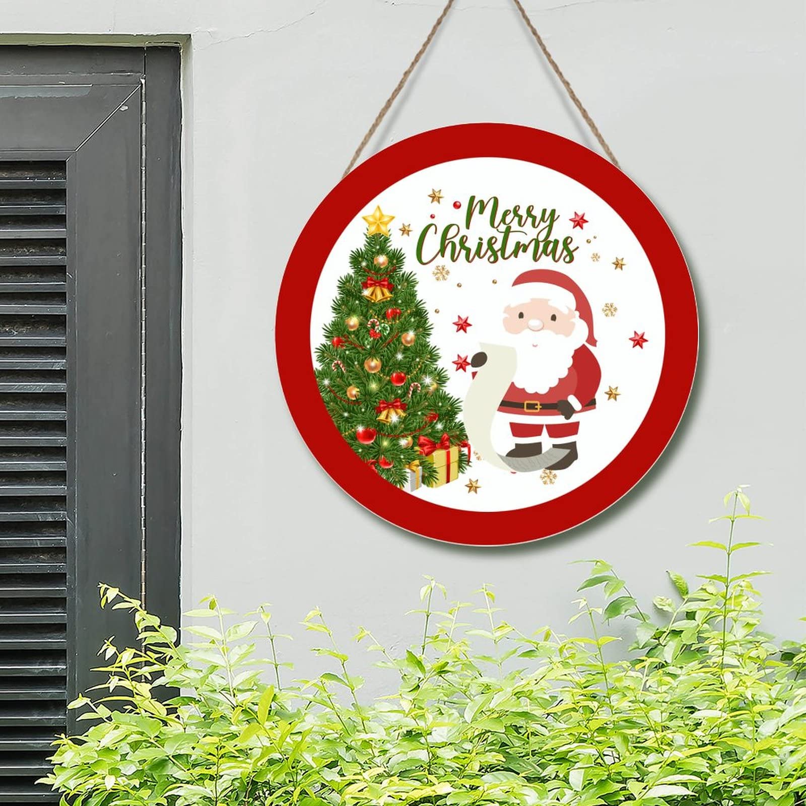 Gold Snowflake Santa Wood Decor Sign Santa Claus Round Christmas