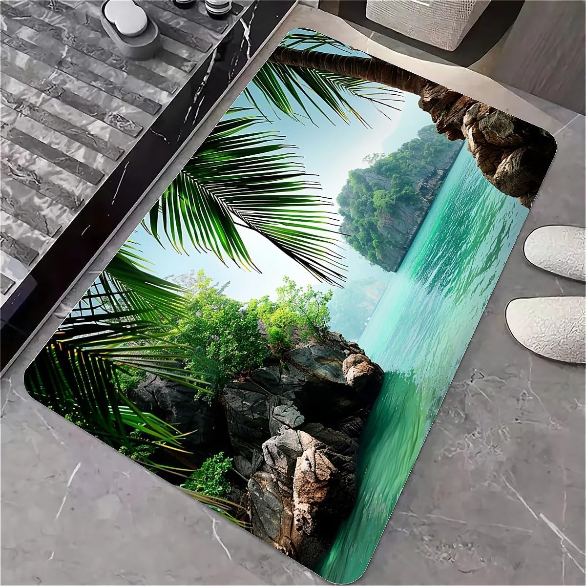 Diatomaceous Earth Bath Mat,Tropical Island Non-Slip Volume Super Absorbent Fast Drying Eco-Friendly Easy to Clean for Bathroom Kitchen Door mat 20×31Inch (50 * 80cm)