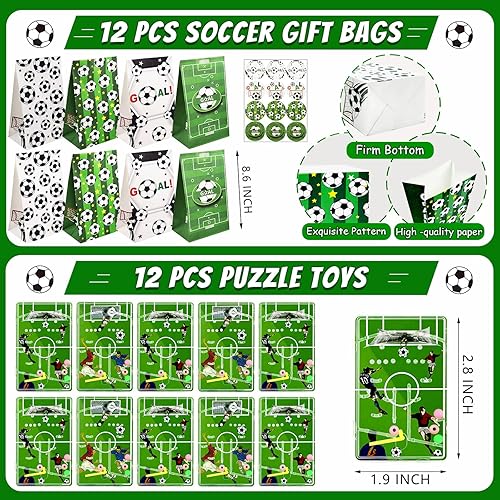 Miniatura 6 de Juego de 158 piezas de recuerdos de fiesta de fútbol con bolsas de regalos de fútbol, pulseras de fútbol, pajitas de fútbol, rompecabezas de