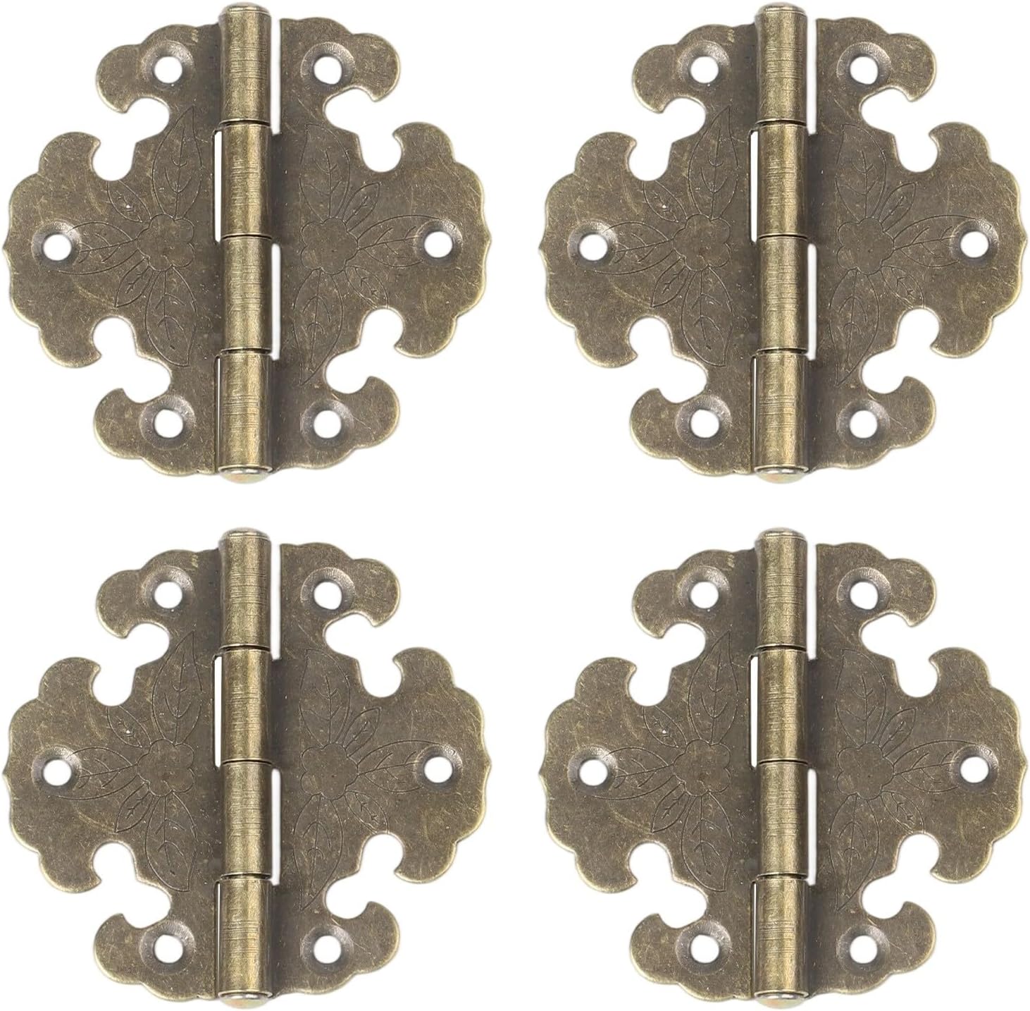 Antique Decorative Cabinet Hinges, 270 Degree Zinc Alloy Door Hinge with Bronze Finish for Wooden Doors Furniture Vintage Boxes DIY Projects, 4 Pack