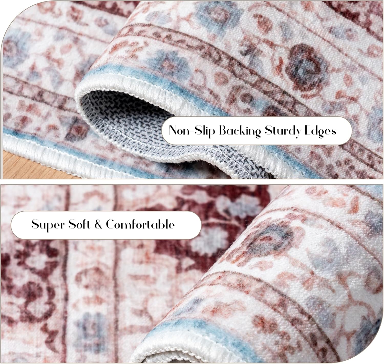 4x6 Washable Area Rug for Living Room, Bedroom & Dining Room - Non-Slip Durable Vintage Retro Carpet with Stain Resistant Easy Clean, Kid & Pet Friendly (Brown/Blue)
