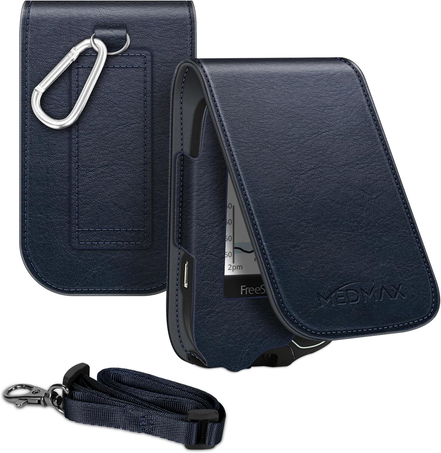 MEDMAX Abbott Freestyle Libre 3/ Libre 2 / Libre 2 / Libre Protective Case, PU Leather Case with Removable Hanging Cord, Lightweight Carrying Case for Diabetics (Dark Blue)