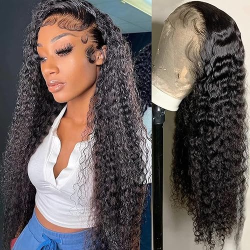4GIRL4EVER Pelucas de cabello humano ondulado profundo con encaje frontal de 13 x 4 de densidad, previamente despuntadas, pelucas de cabello humano