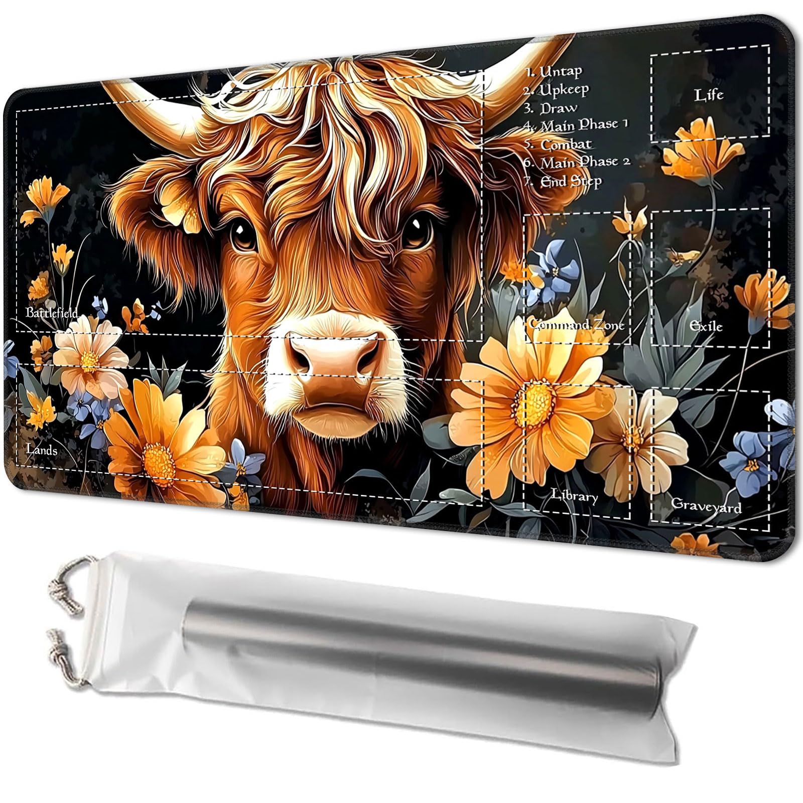 Playmat for MTG, Game Mat 24 x 14 inches, with Free Storage Bags, TCG and Board Game Mat for Cards, Ideal for Card Game Enthusiasts, Cute Highland Cow — image 1