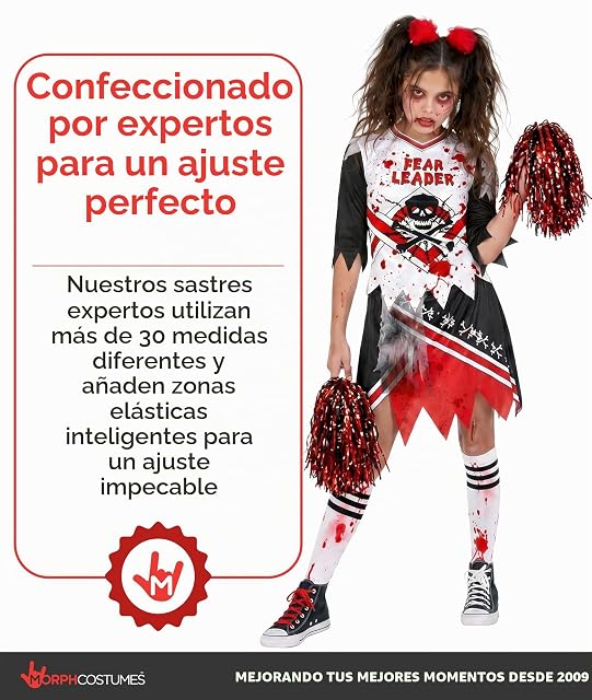 Foto 4 de 7 de Morph Disfraz Animadora Zombie Niña, Disfraz Halloween Niña, XL