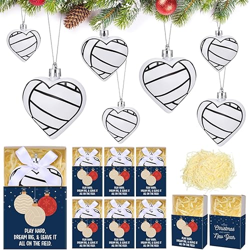 Miniatura 8 de Jenaai 12 juegos de adornos de Navidad de tenis de 2.4 pulgadas, adornos deportivos colgantes para árbol de Navidad con caja de color, mini pelota