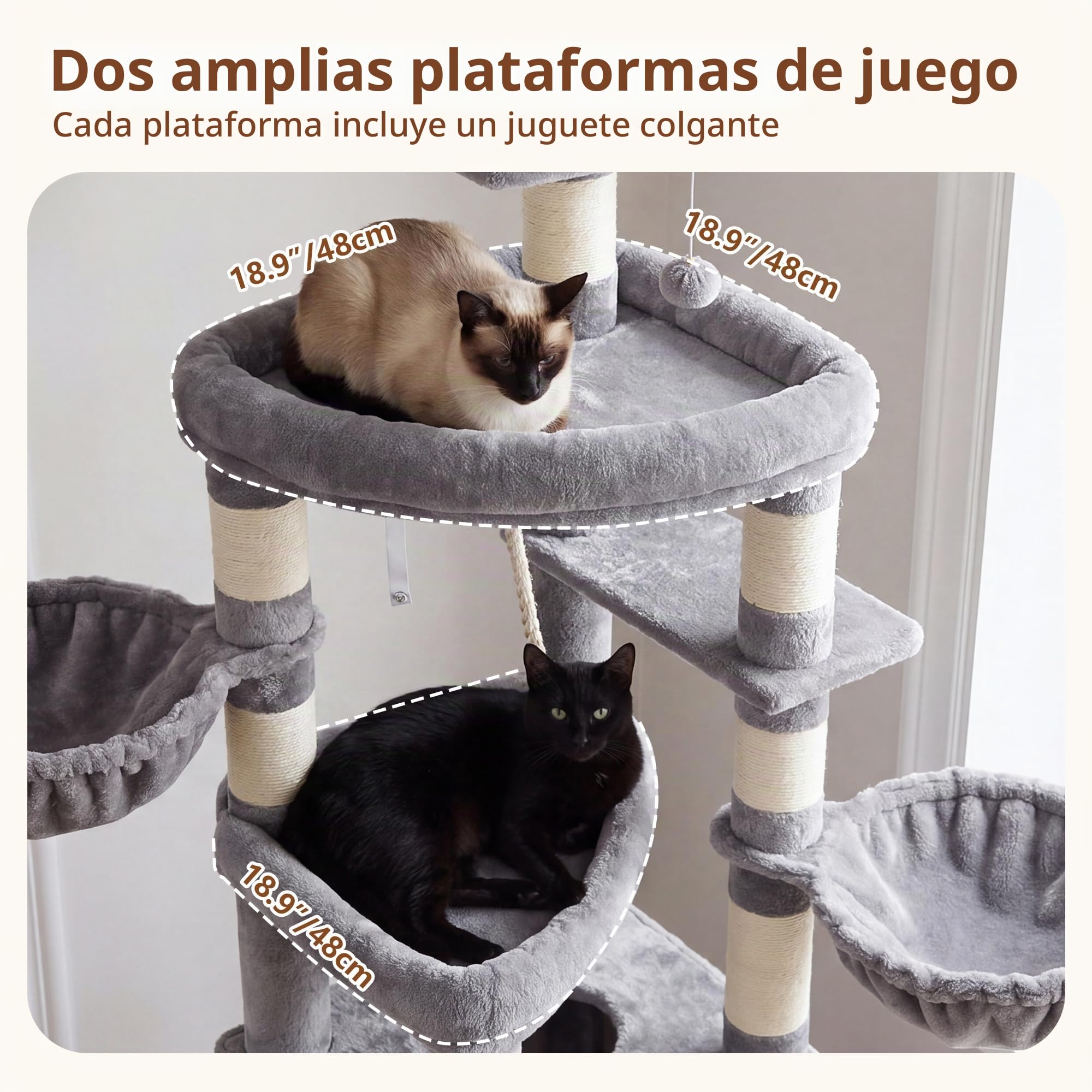 Heybly Árbol para Gatos XXL 210 cm, Gris Claro HCT063W