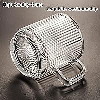 Vista 2 de Taza de café de vidrio para café expreso de 12 onzas con rayas verticales clásicas, tazas de té de vidrio, vasos transparentes para café con leche