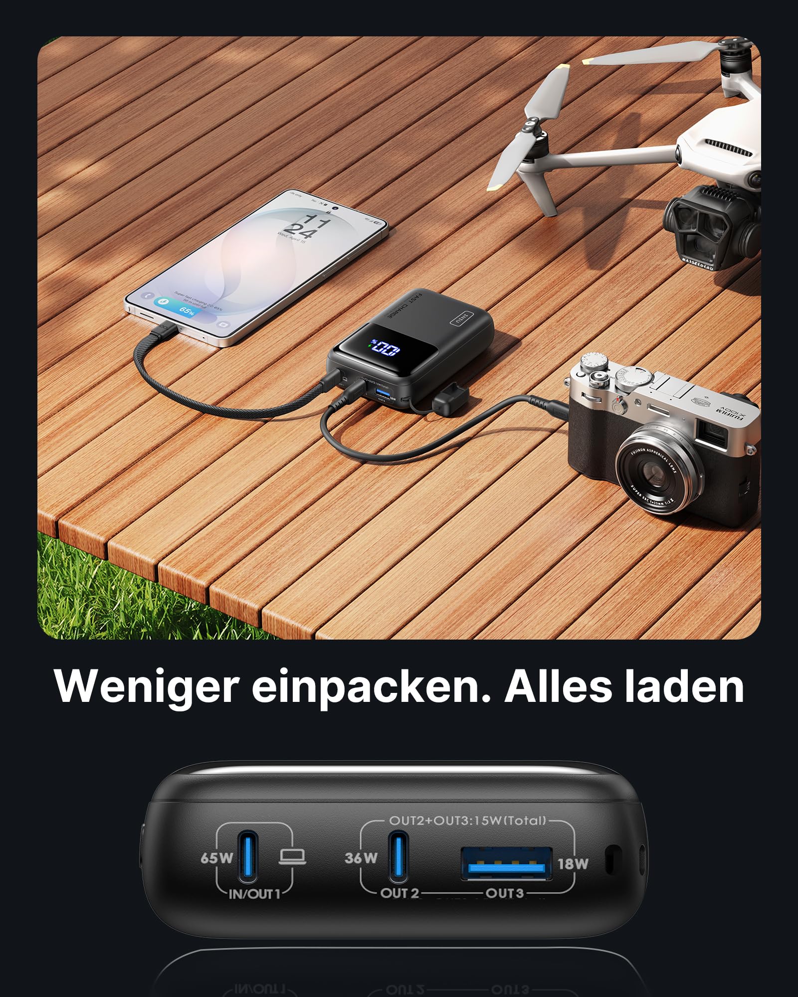 INIU 65W Schnellladung Laptop Powerbank, Small 20000mAh Externe Handyakkus | Flugzeug Geeignet, Reise-Essential, Externe Handyakkus für MacBook, Laptop, Steam Deck, iPhone 17 16, Samsung S26, iPad uvm
