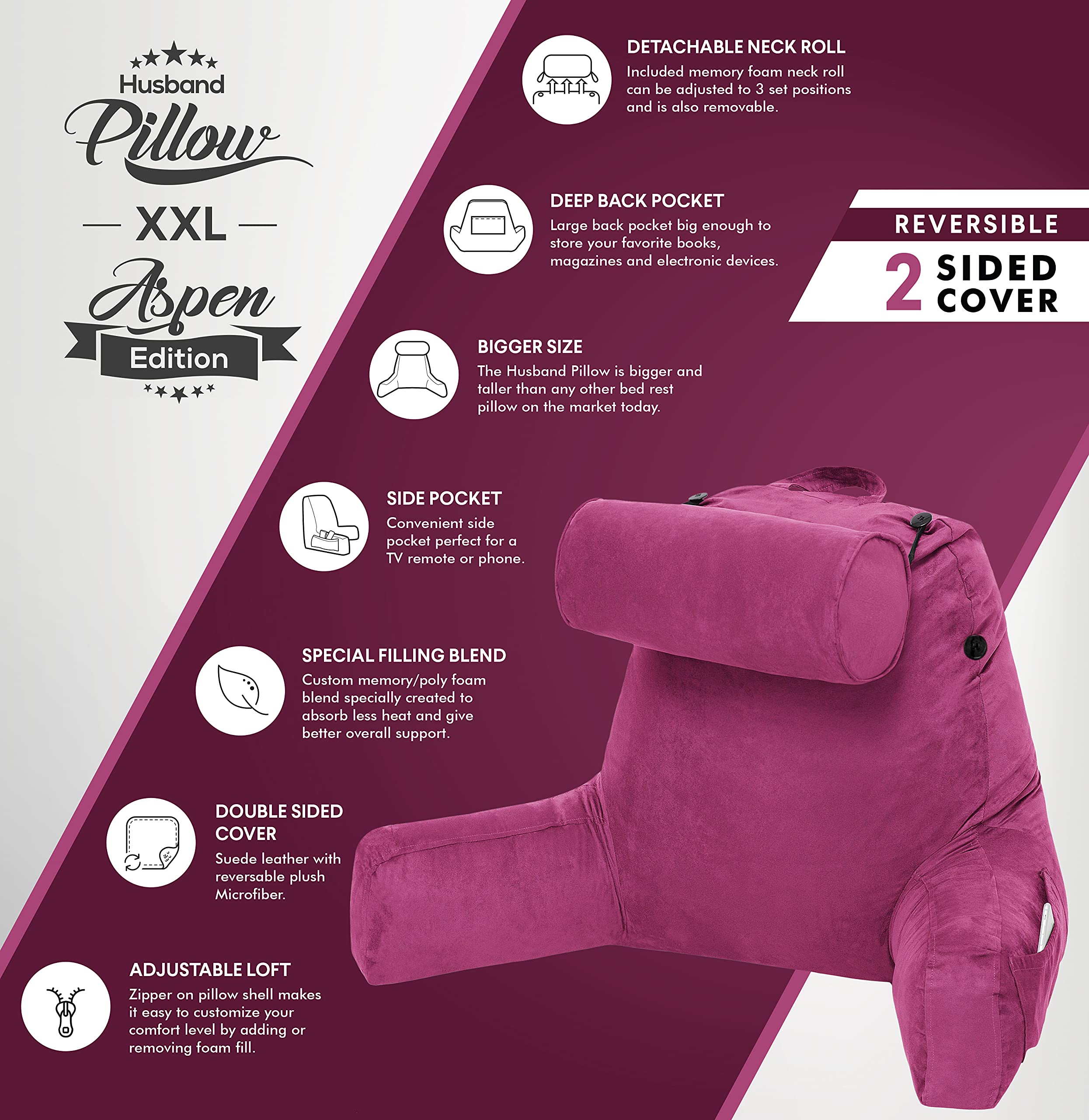 ✨ アリゾナマルーン Husband Pillow XXL、大型クッション 授乳 ポンチョ