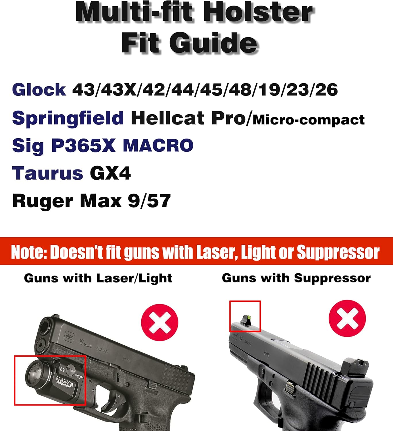 G43X MOS Holster for Glock 43X MOS, Glock 48 MOS, Glock 43X, Glock 43, Glock 48, Level 2 Retention Outside Waistband G43 Holster, Adjustable OWB Tactical Gun Holsters - Right Handed