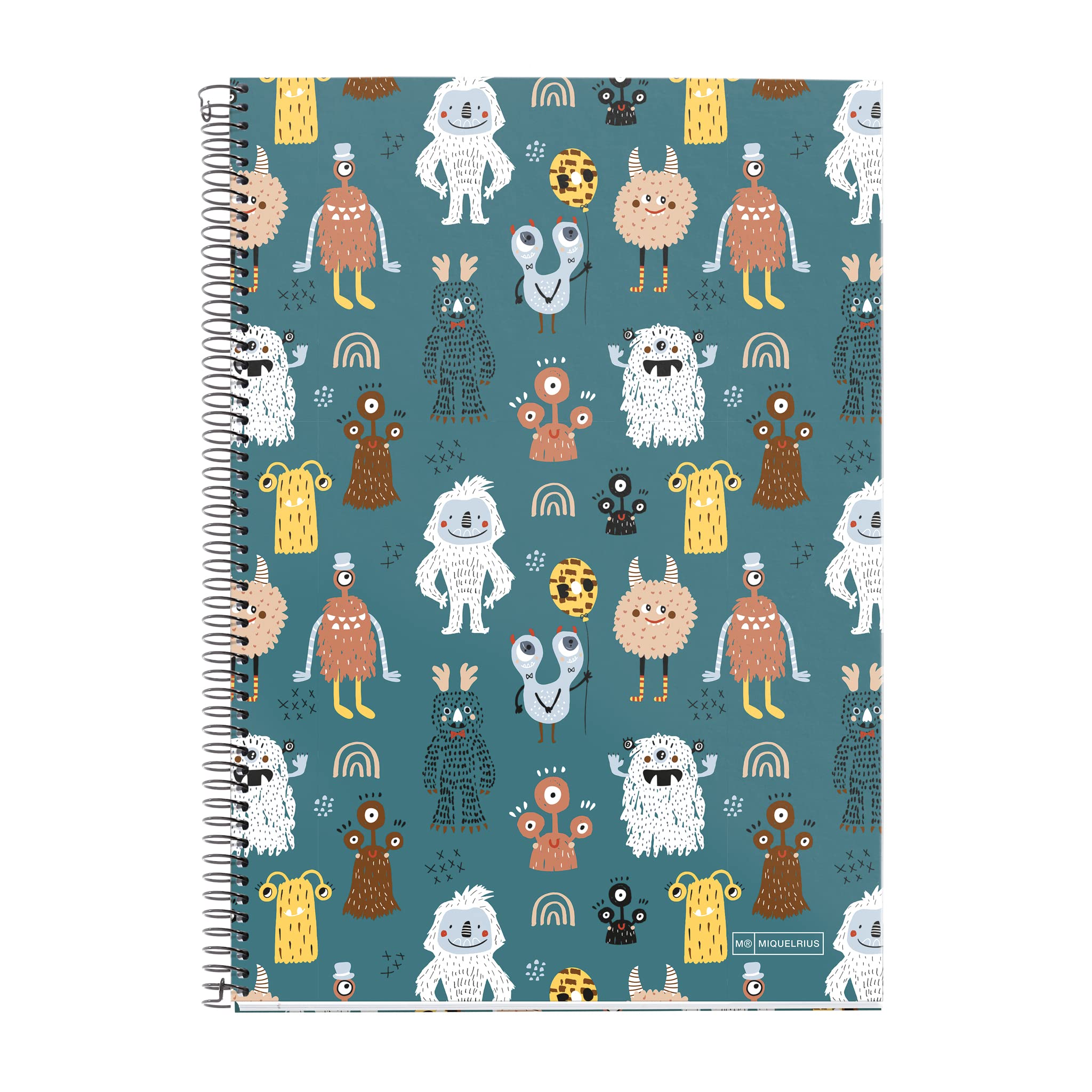 Miquelrius - Cuaderno Libreta, Cuadrícula 4x4 mm con Margen, Tamaño Folio, 80 Hojas 70g, Monsters