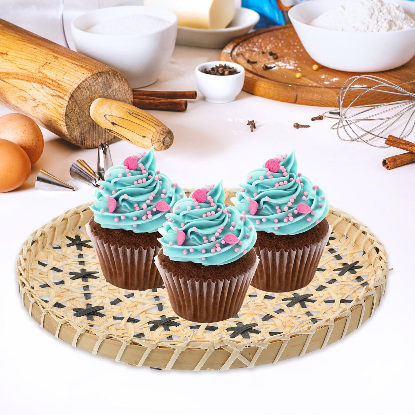 Flat Shallow Basket Rattan Sieve Basket Fruit And Vegetable Wash Strainer Woven Fruit Tray Wooden Bread Basket Farmhouse Storage Container Dish for Food Dessert 22CM